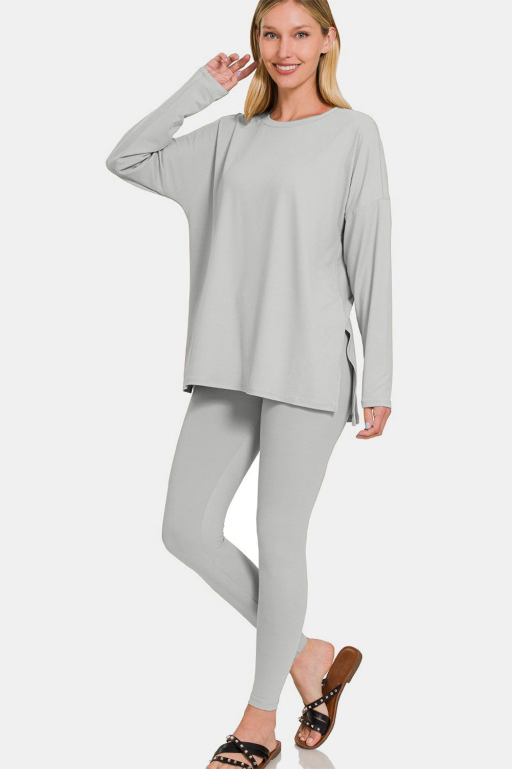 Ensemble haut et leggings Zenana en microfibre brossée pleine grandeur