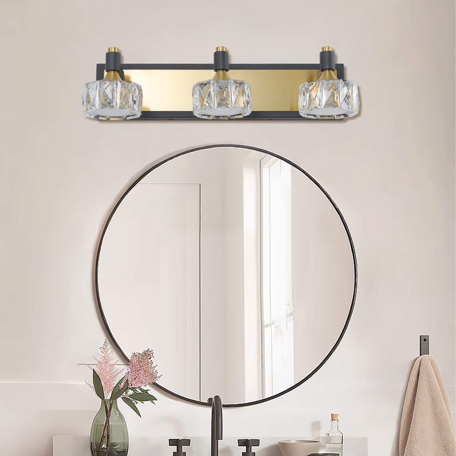 Applique murale de salle de bain moderne à 3 LED en cristal, luminaire suspendu au-dessus du miroir