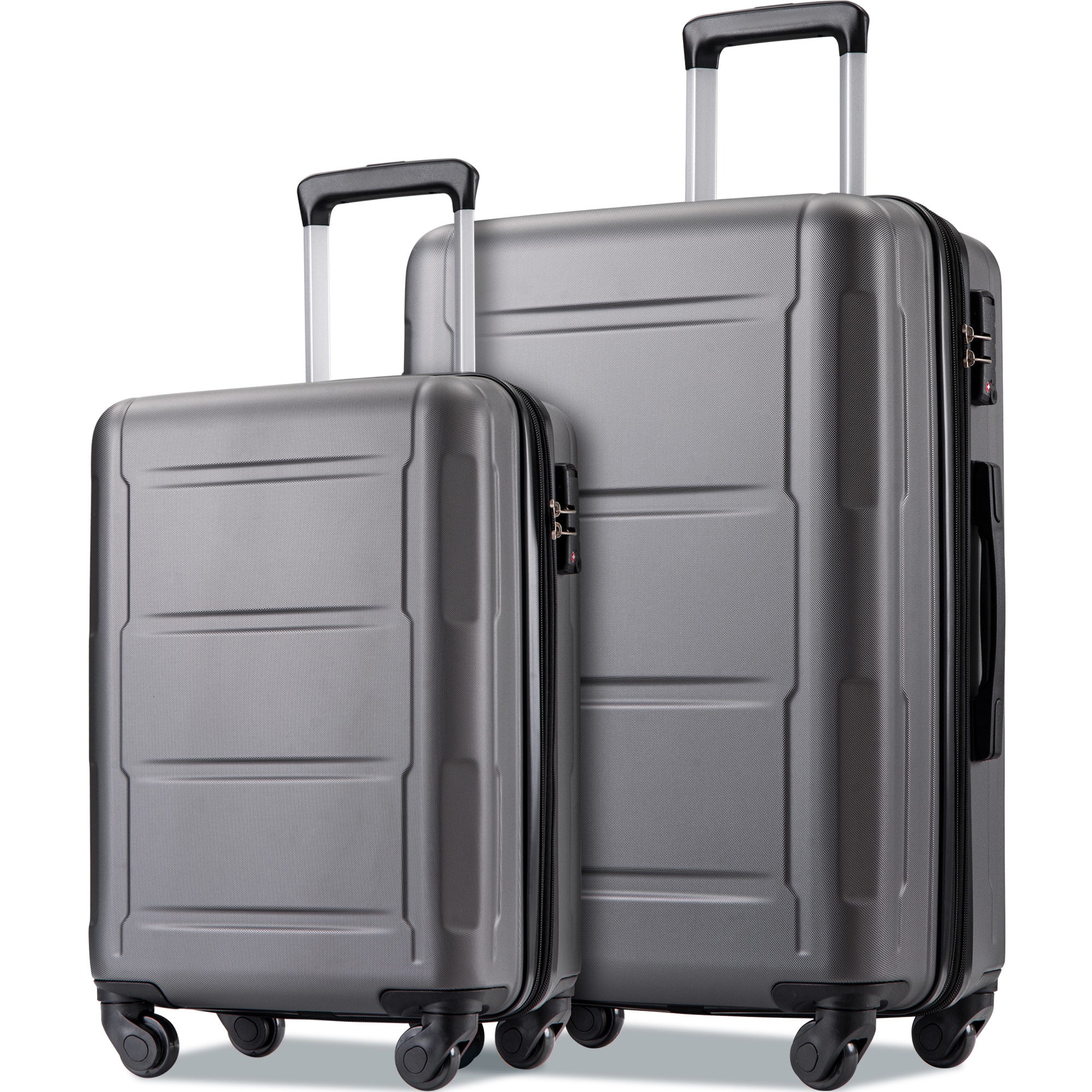 Ensemble de 2 valises extensibles à roulettes pivotantes, valise légère en ABS avec serrure TSA, 20 pouces et 24 pouces, gris foncé et plastique