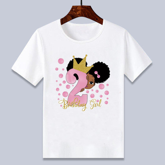 T-shirt à manches courtes pour enfants, confortable, imprimé motif fille africaine, pour anniversaire