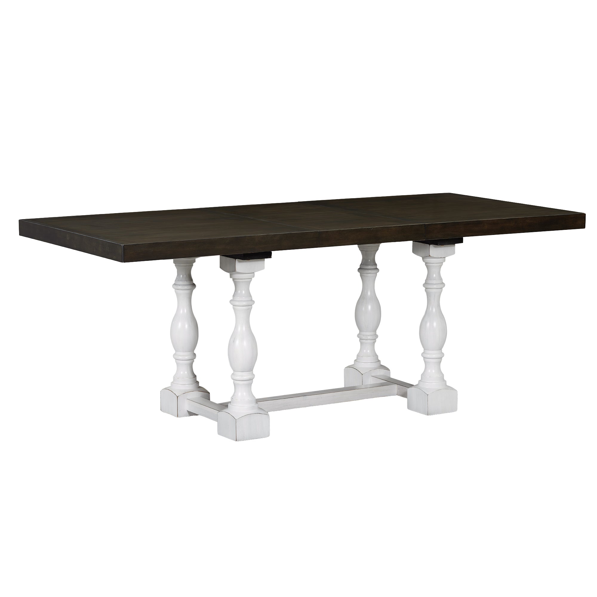 Ensemble de table à manger extensible traditionnelle à tréteaux de 6 pièces de 78 pouces avec rallonge amovible de 18 pouces, blanc vieilli