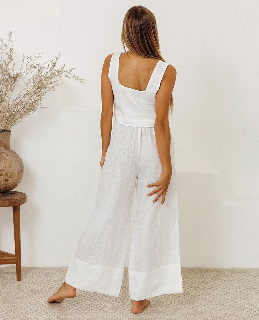Ensemble haut sans manches et pantalon à col carré