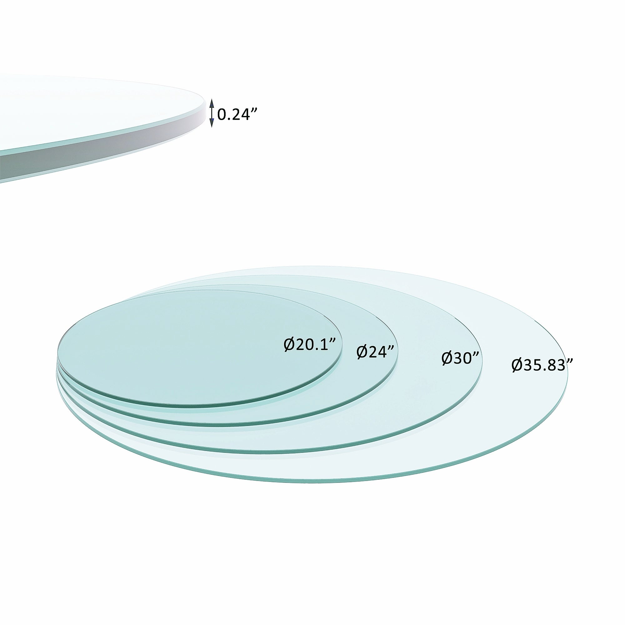 Plateau de table rond en verre trempé transparent de 91 cm (36 po) d'épaisseur, bord plat poli