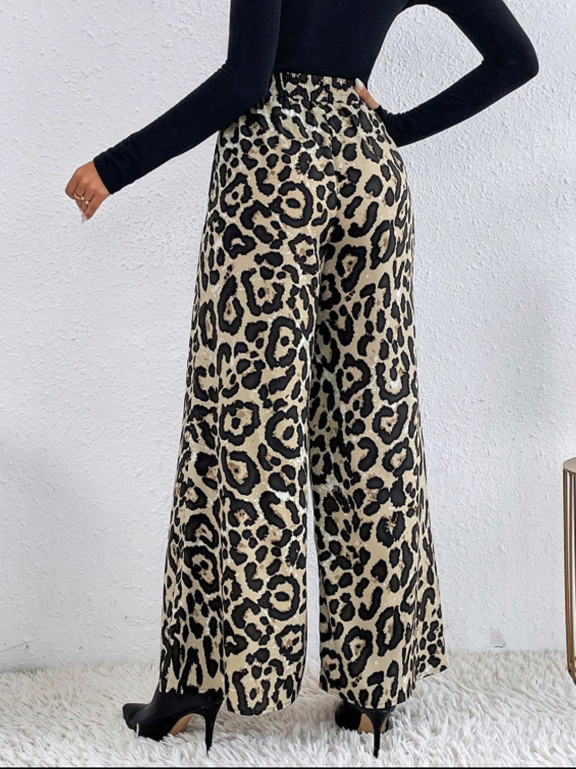 Pantalon large imprimé à taille élastique
