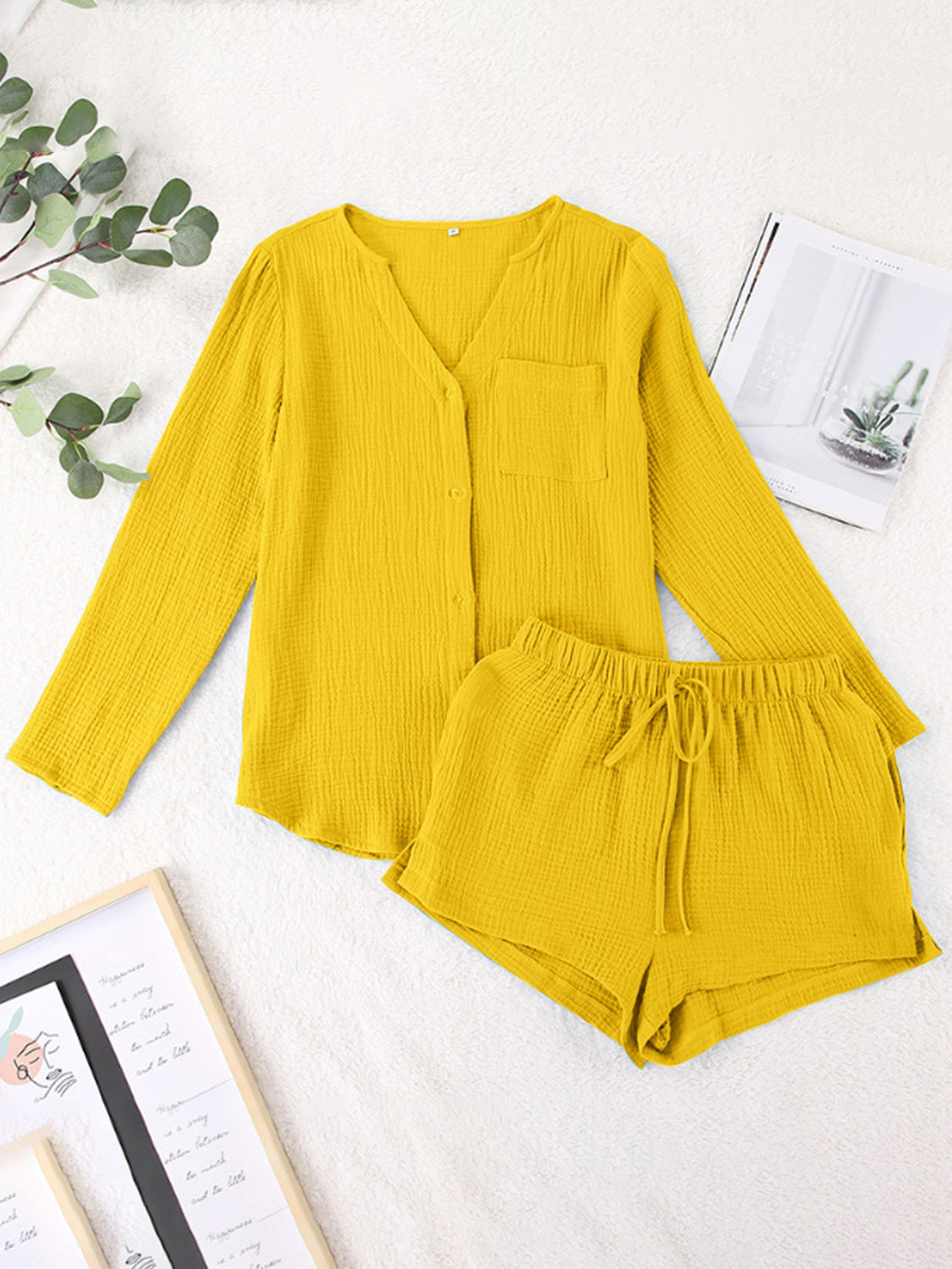 Ensemble haut à manches longues et short crantés