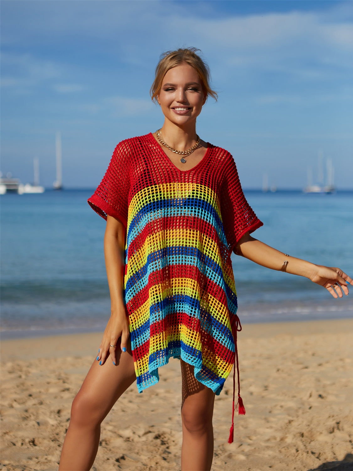 Cache-maillot rayé à découpes et pompons Motif ailes d'ange