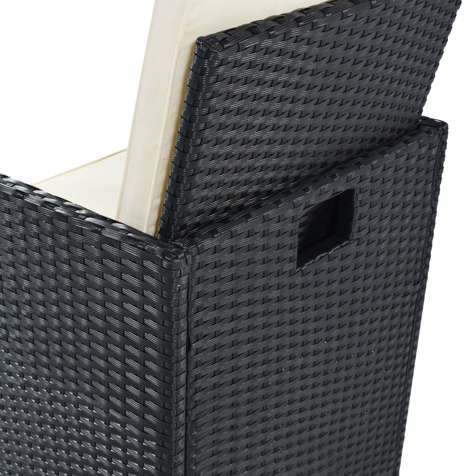 Ensemble de salle à manger TOPMAX Patio en osier PE toutes saisons avec plateau en bois pour 8 personnes, rotin noir et coussin beige (9 pièces)