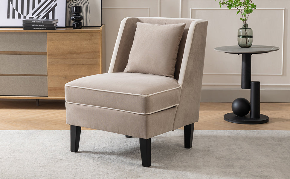 Fauteuil d'appoint rembourré en velours avec passepoil crème, beige et crème