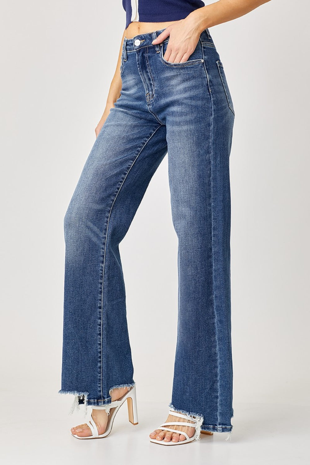 Jean large taille haute à ourlet effiloché Risen