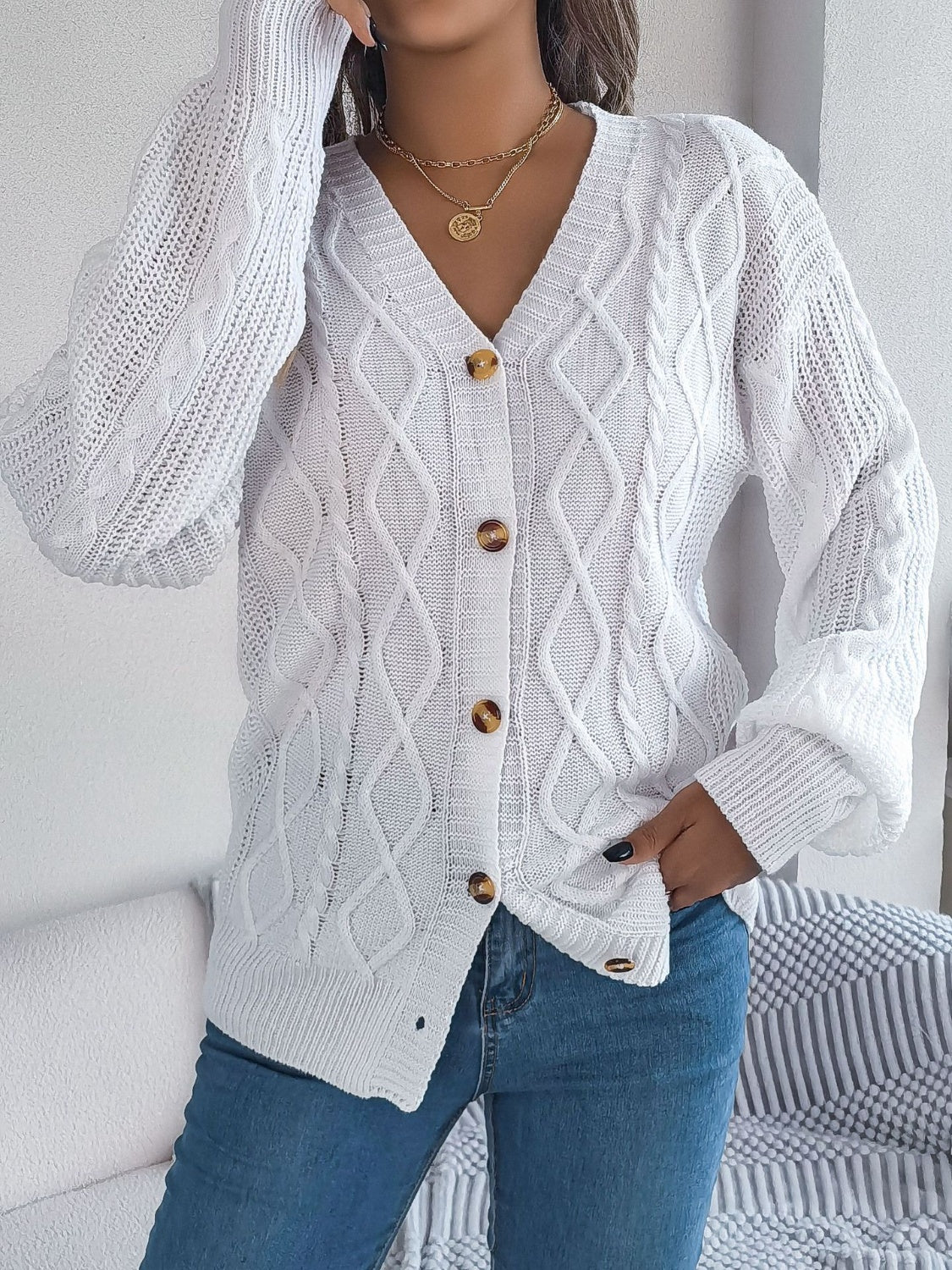 Cardigan à manches longues en maille torsadée