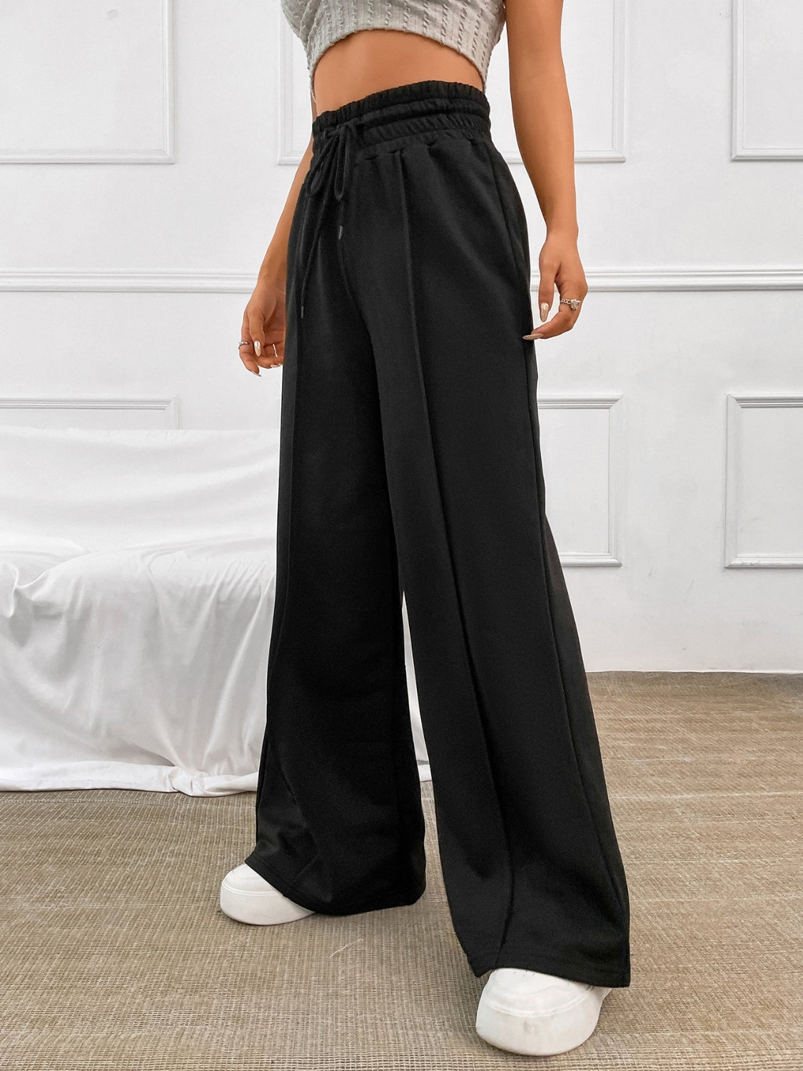 Pantalon large à taille élastique et cordon de serrage Honey