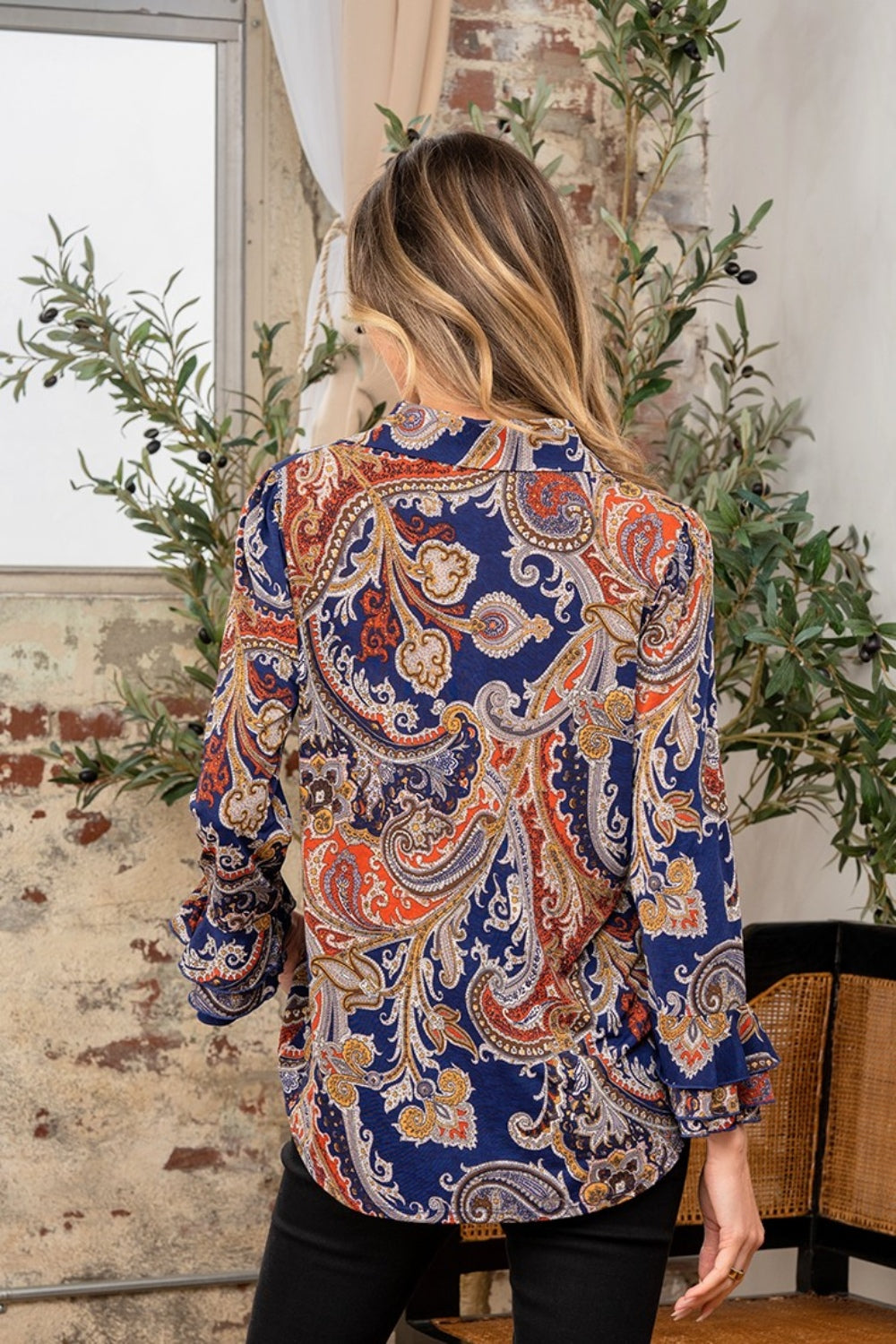 Haut à manches longues à imprimé cachemire infroissable et taille réelle Sew In Love