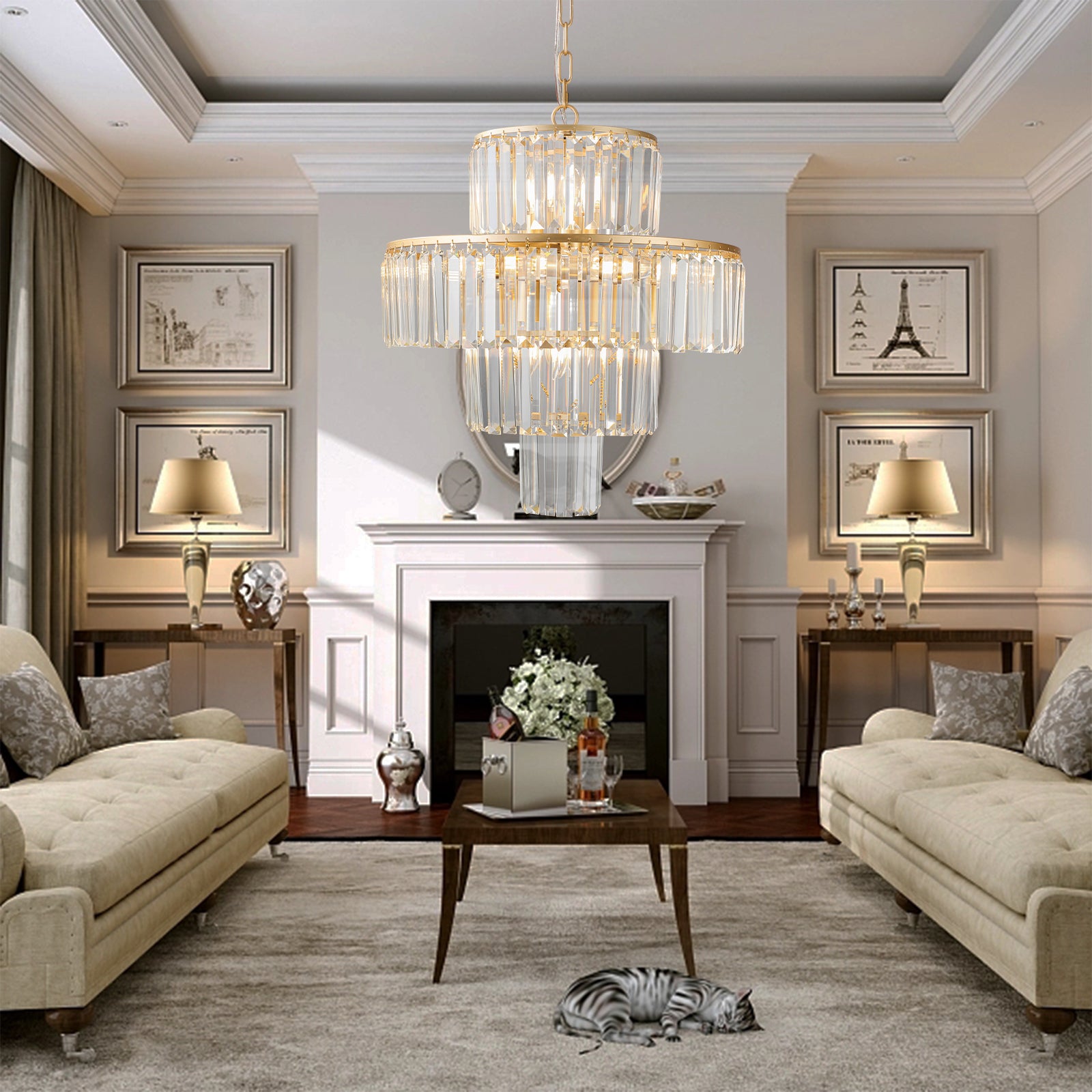 Lustre en cristal de luxe, lustre moderne, luminaire suspendu, diamètre 19,7 pouces