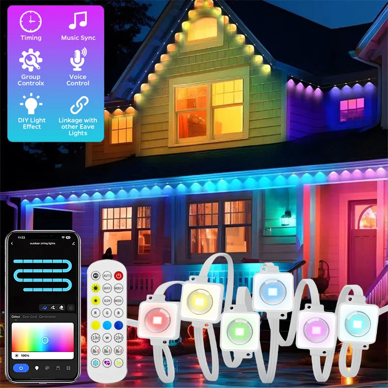 Guirlande lumineuse LED RGB étanche à 60 LED pour extérieur, 30 m, éclairage permanent pour scène, Noël, anniversaire, vacances, fête