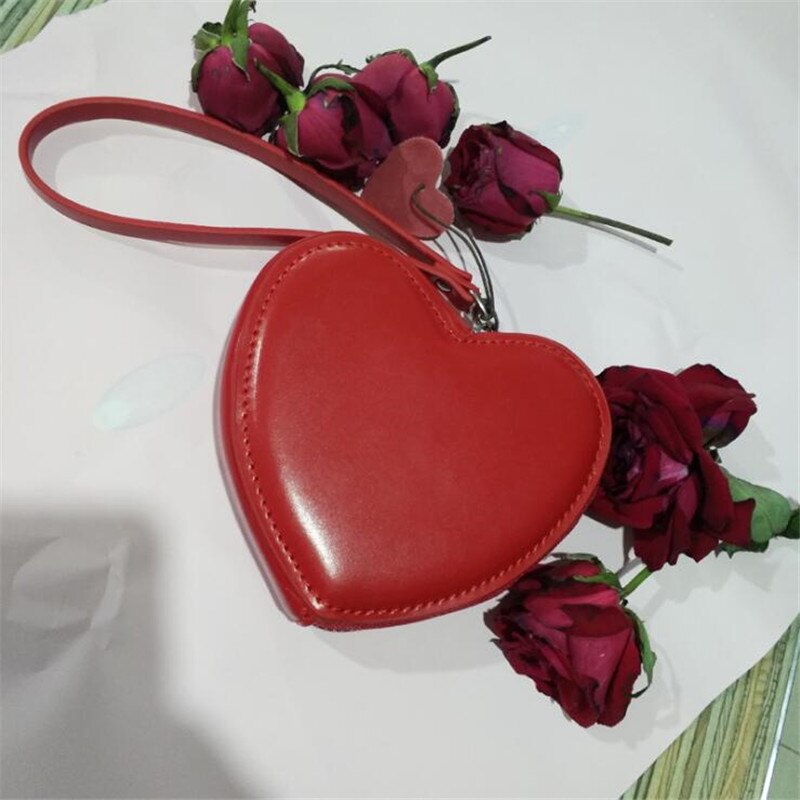 Petit portefeuille pour femme, porte-monnaie en cuir, motif cœur rouge, mini pochette tendance, porte-monnaie pour étudiante