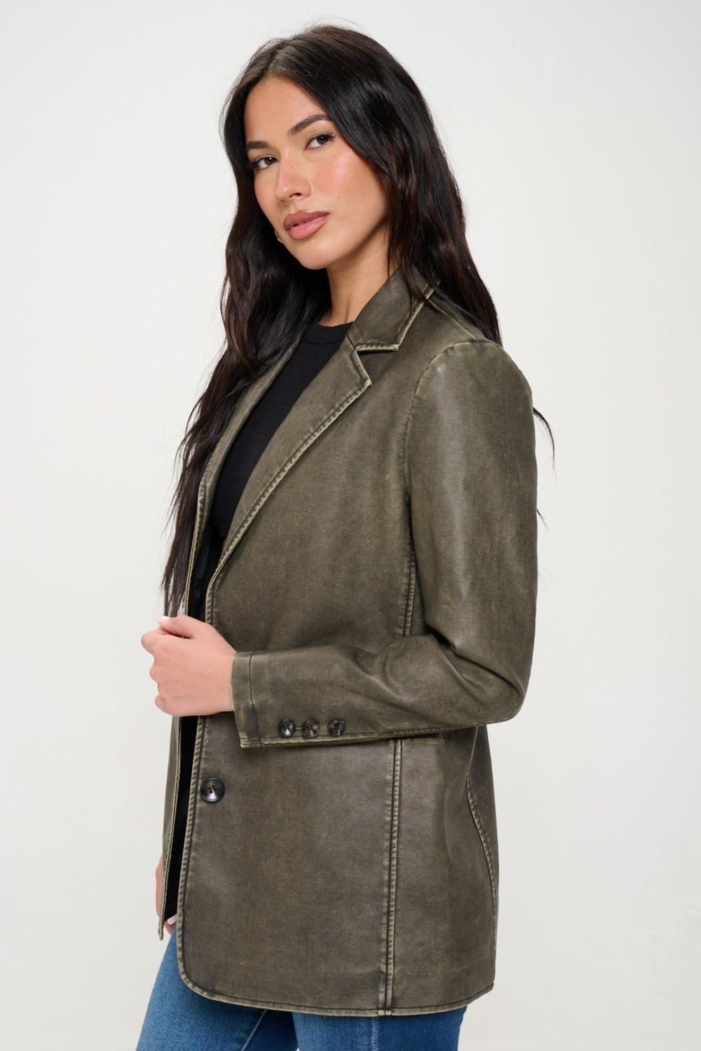Blazer en cuir végétalien à simple boutonnage Coalition LA