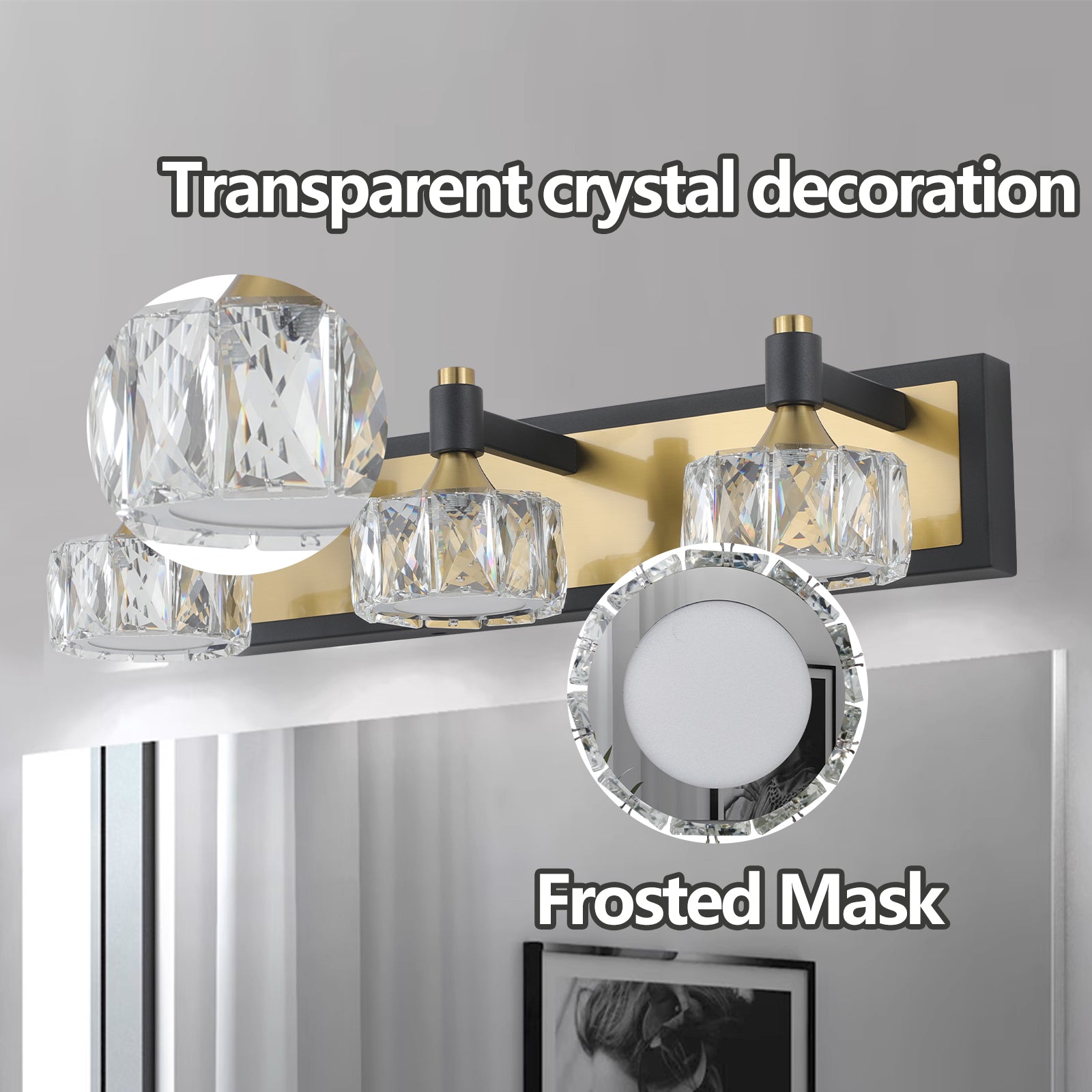 Applique murale de salle de bain moderne à 3 LED en cristal, luminaire suspendu au-dessus du miroir