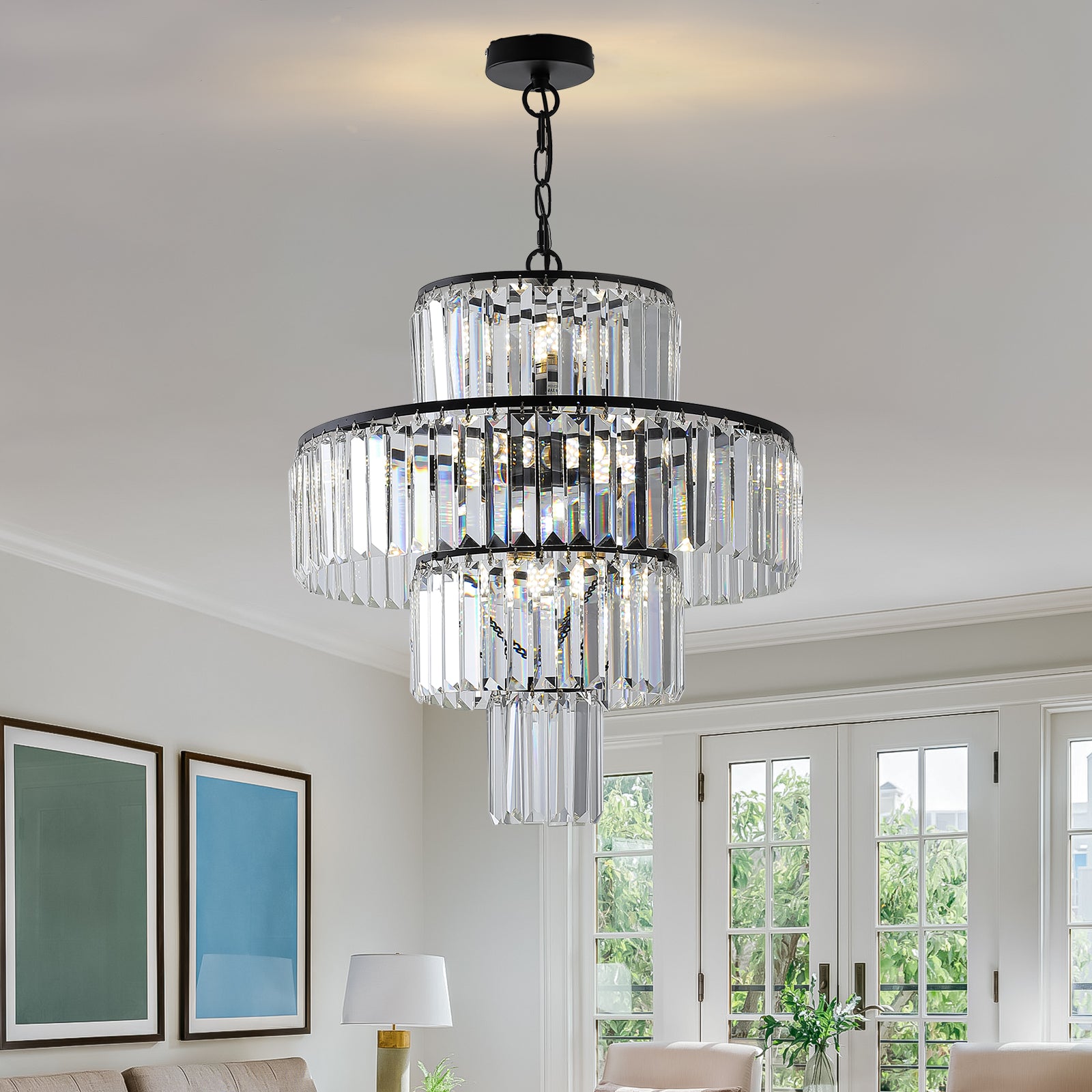 Black Luxury Crystal Chandelier Modern Chandeliers Lights Fixture Hanging Pendant Light Fixture for Dining Room Bedroom