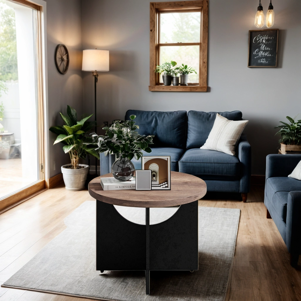 Table basse ronde rétro moderne de 35 pouces pour salon et chambre