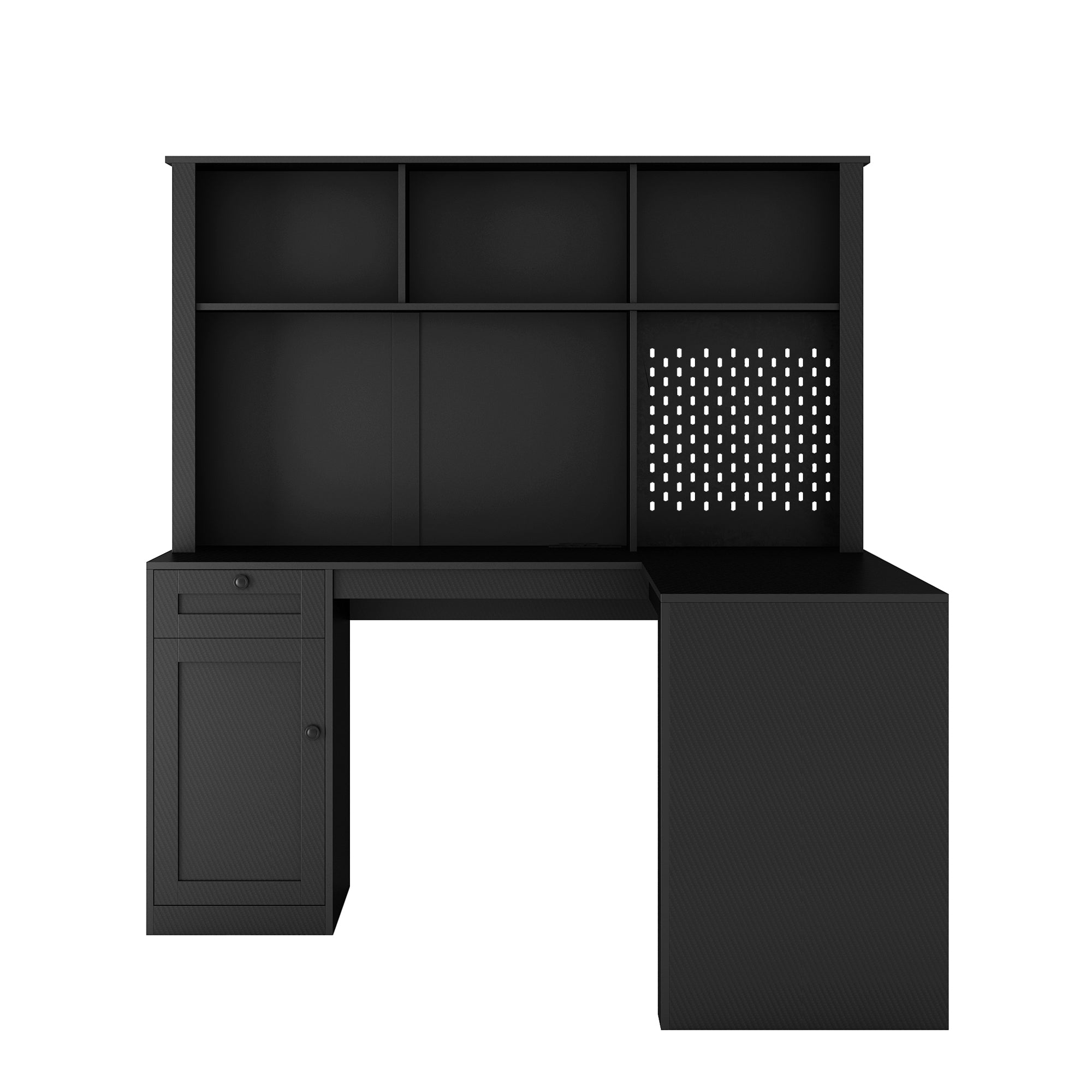 Bureau avec tiroir, étagère et chargeur, bureau moderne en L avec espace de rangement, bureau d'ordinateur de jeu d'angle