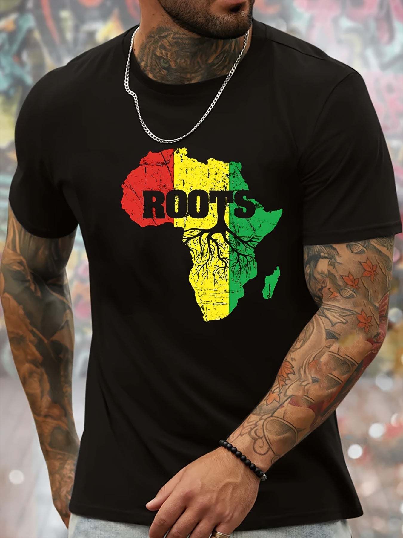 T-shirt à manches courtes et col rond pour homme, imprimé carte africaine, style minimaliste, version standard, idéal pour les vacances de printemps et d'été.