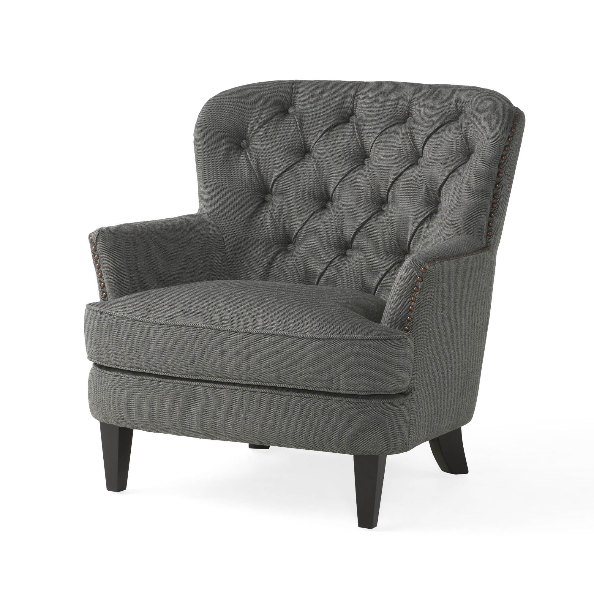 Ensemble de fauteuil club et ottoman en tissu gris moderne, fauteuil rembourré élégant, associé à un style ottoman