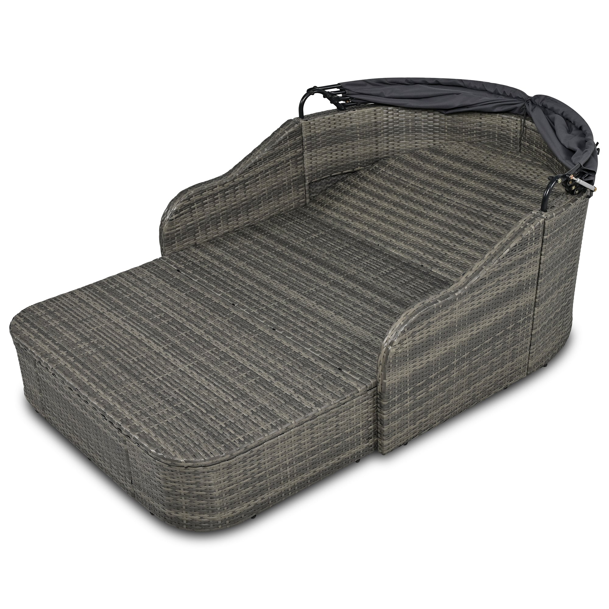 Chaise longue d'extérieur GO 79,9" avec auvent réglable, double salon, lit de repos en rotin synthétique, osier gris et coussin