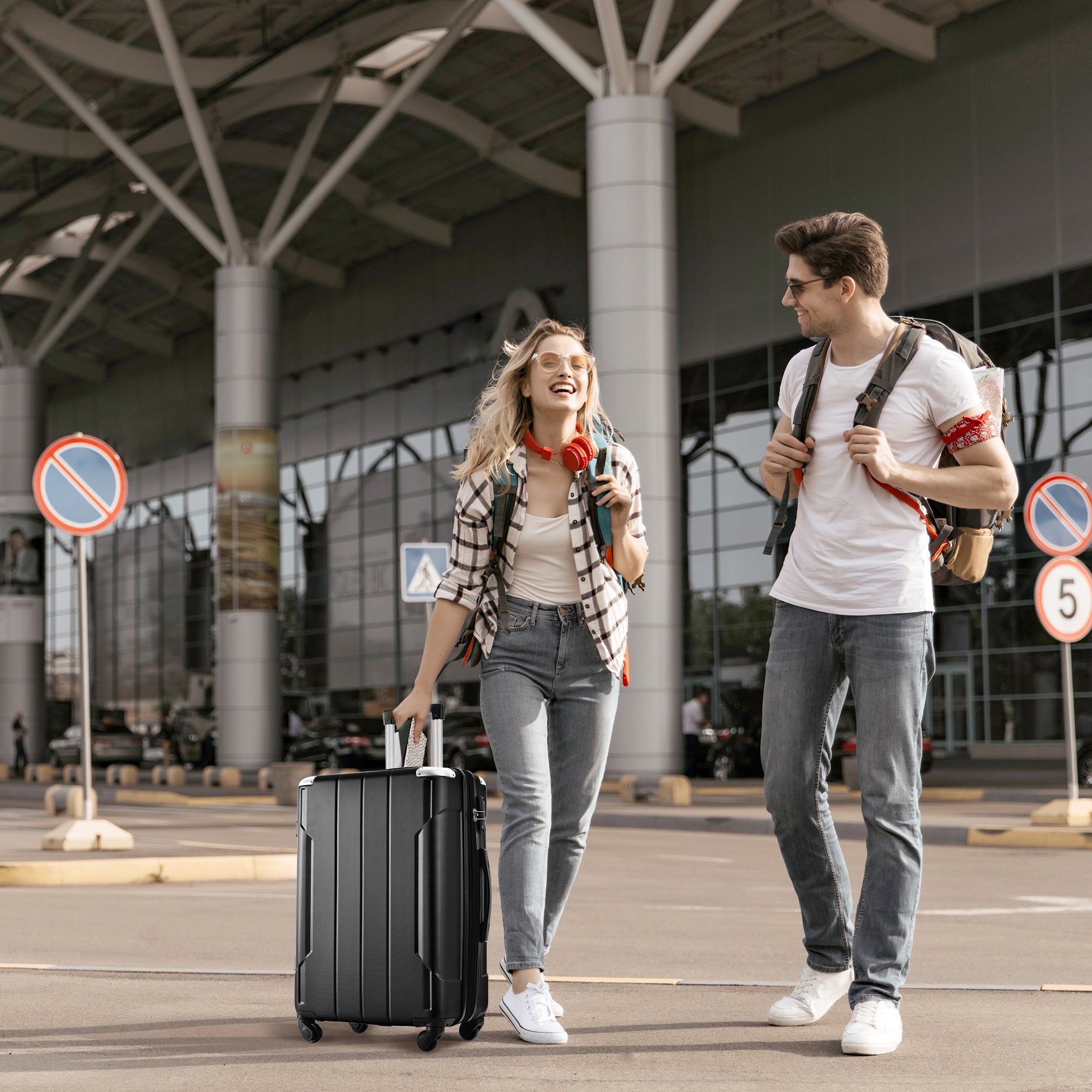 Ensemble de 3 valises rigides à roulettes avec serrure TSA, légères, 50,8 cm, 61 cm, 71 cm, noires et ABS