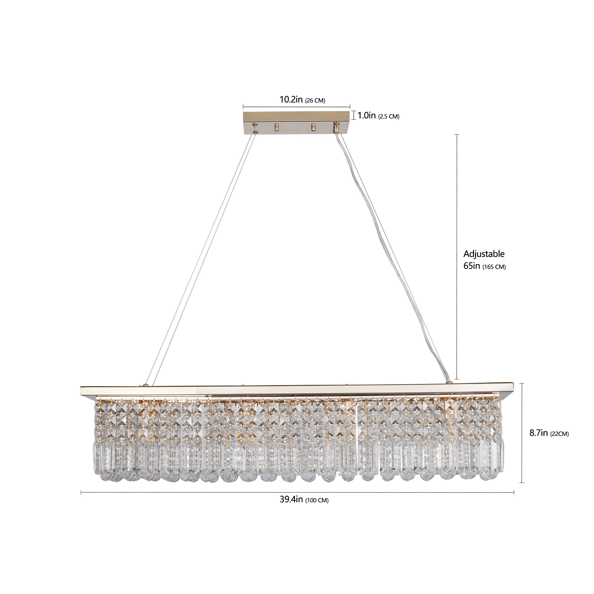 Modern Crystal Chandelier for Dining Room 8-Light Gold Rectangle Raindrop Chandelier L39.4'' x W9.8'' x H8.7'(Bulb Not Included)