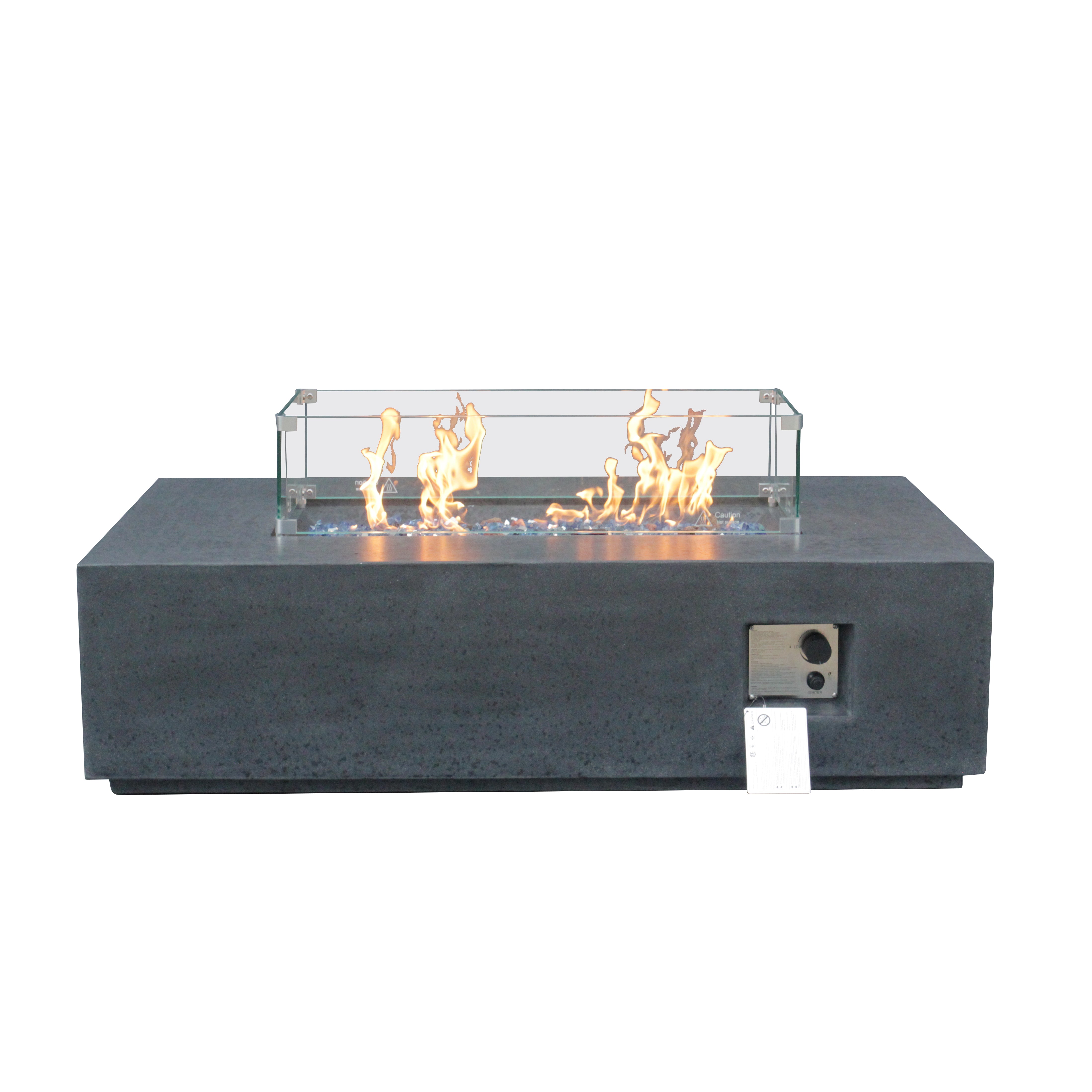 Table de foyer rectangulaire au gaz propane en béton pour l'extérieur de 52 pouces de couleur gris foncé