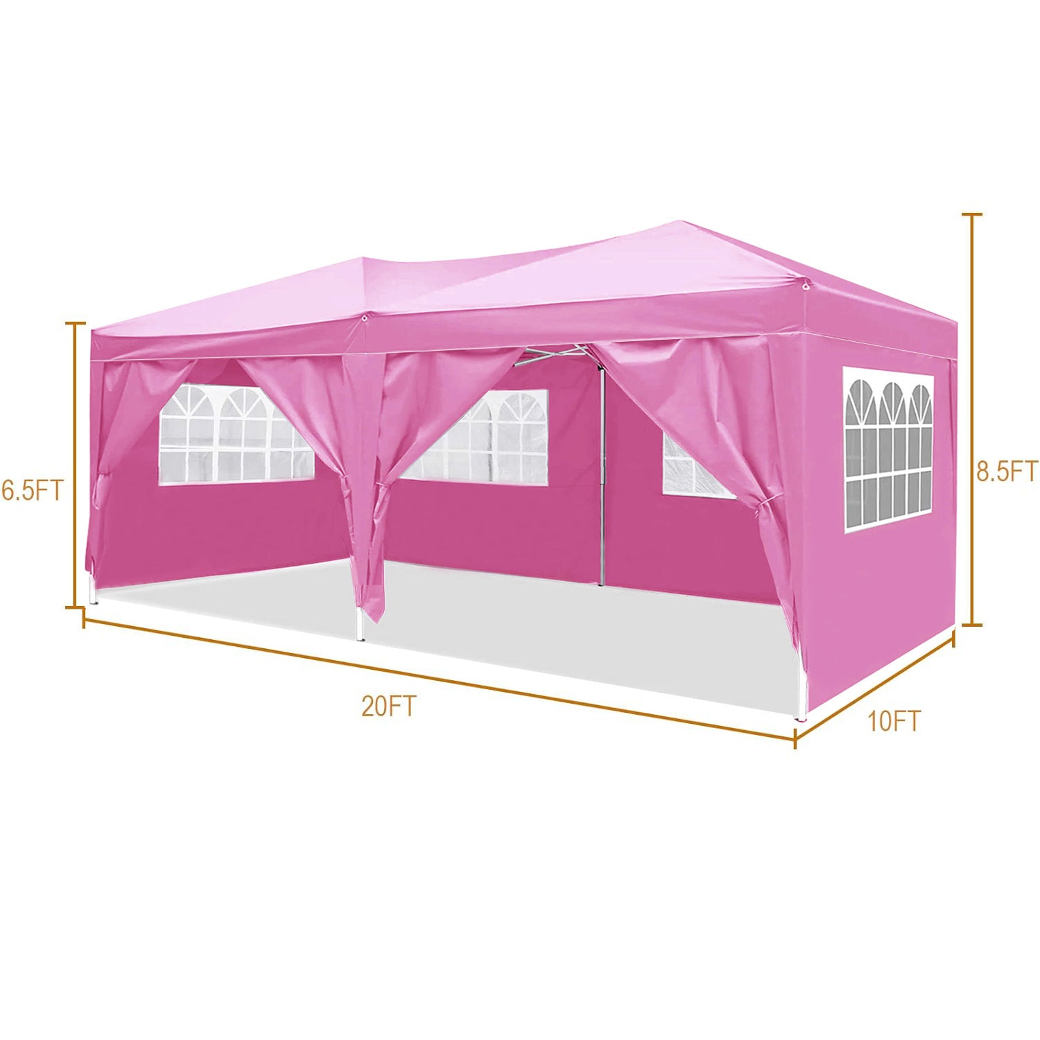 Auvent pliable de 10'x20' avec 6 abris d'activités extérieurs à parois latérales amovibles, tente portative de terrasse UPF 50+ (rose)