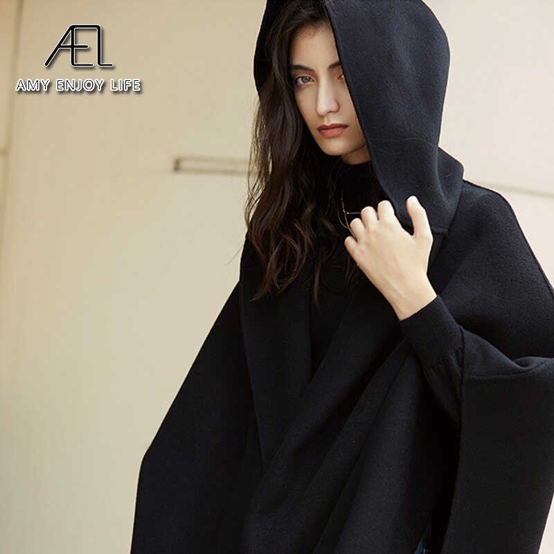 Poncho en laine au design original et personnalisé, idéal pour la photographie de rue, nouveau manteau court à capuche pour femme en automne et en hiver
