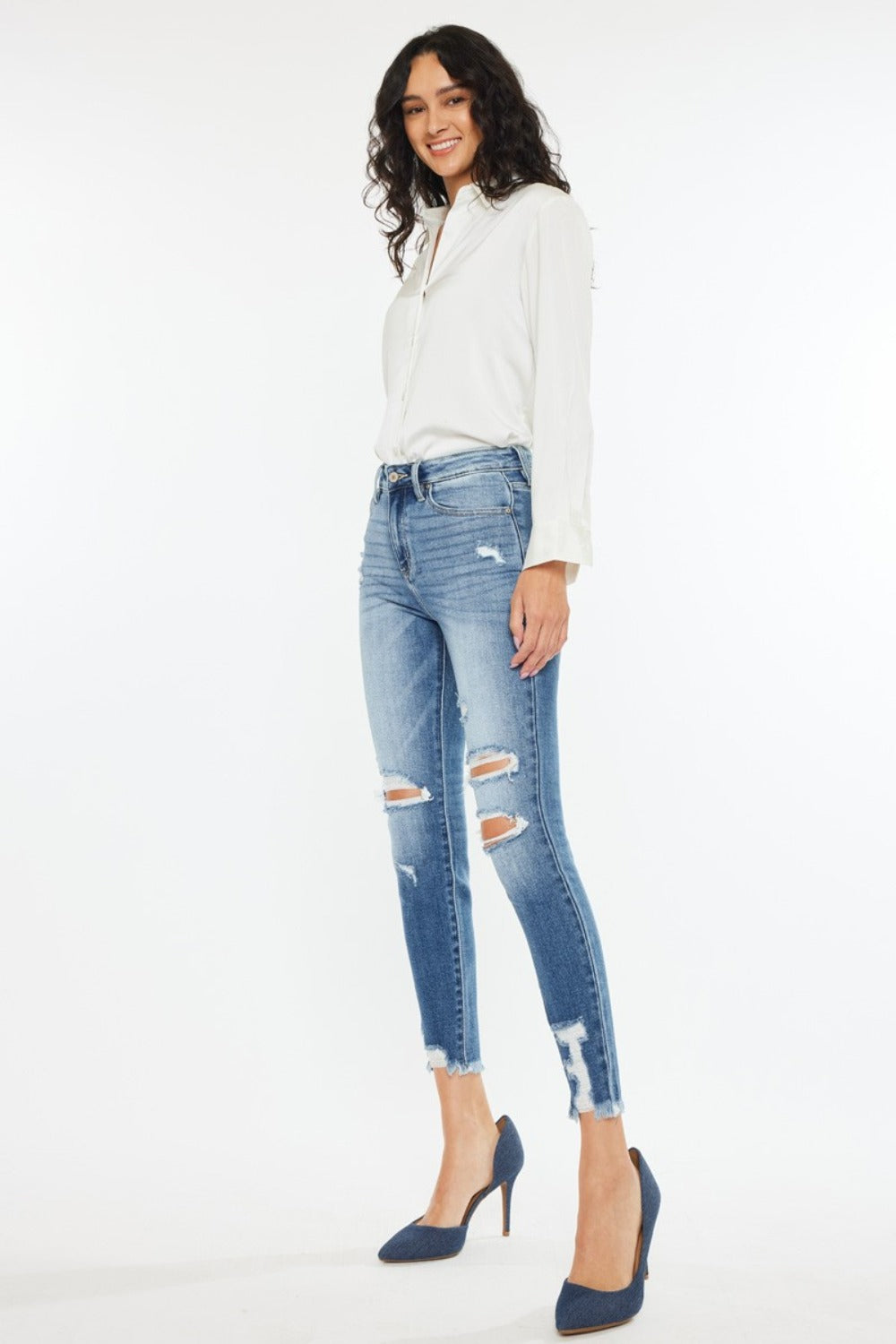 Jean skinny Kancan taille haute effiloché à la cheville