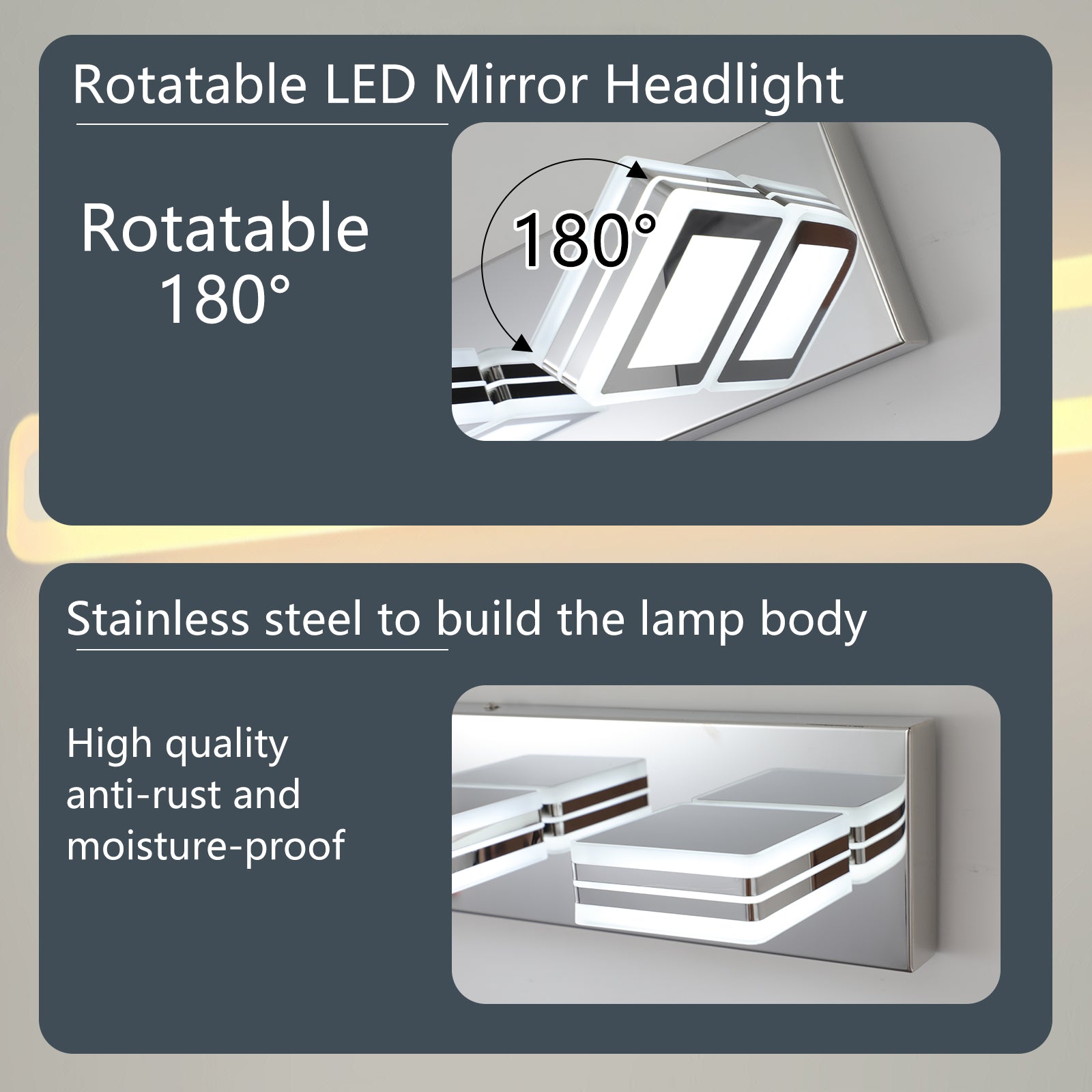 Lampe de maquillage LED moderne chromée, 6 lumières acryliques chromées pour miroir de maquillage