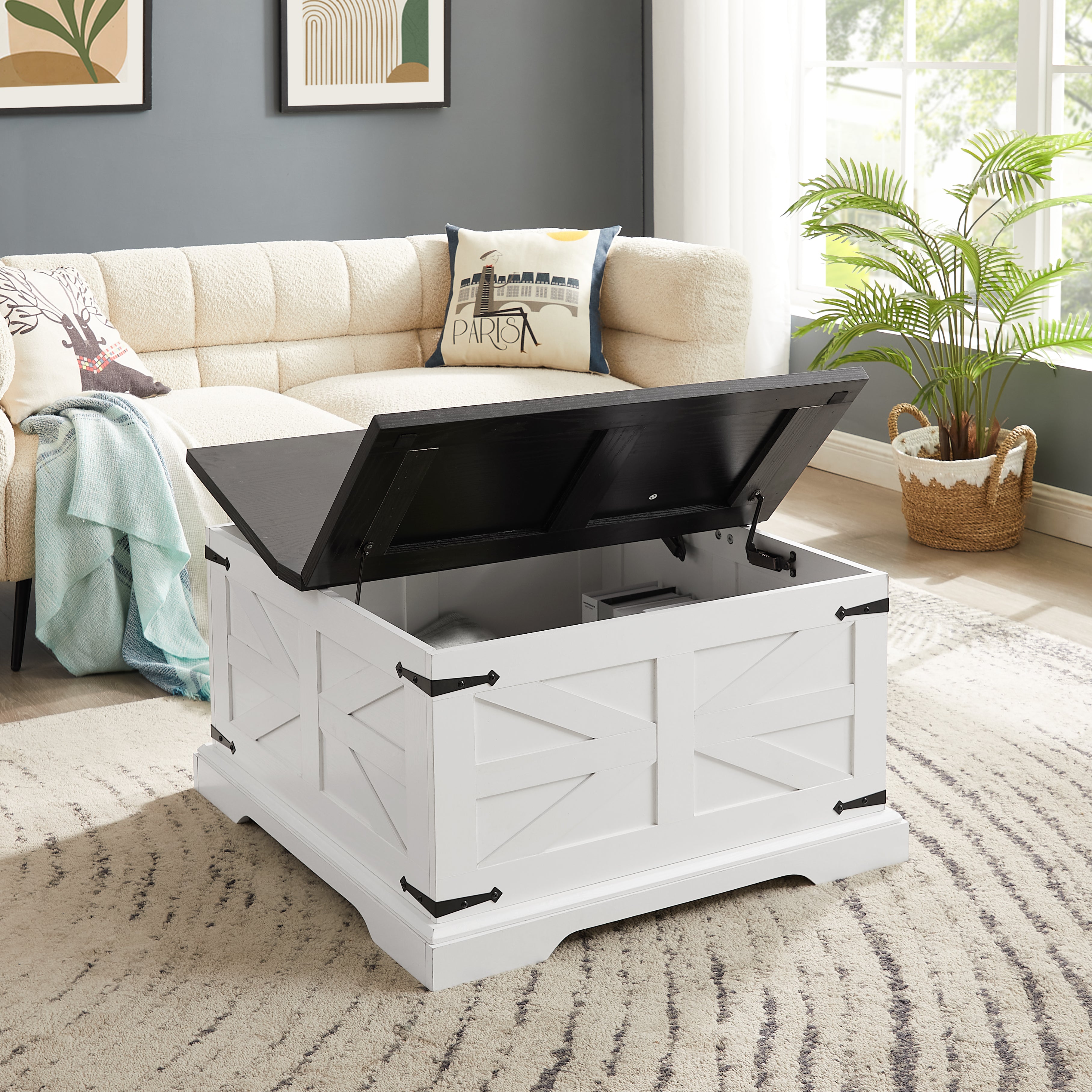 Table basse et table d'appoint de style ferme Table centrale de style grange Table de cocktail rustique avec plateau relevable à charnière et table d'appoint