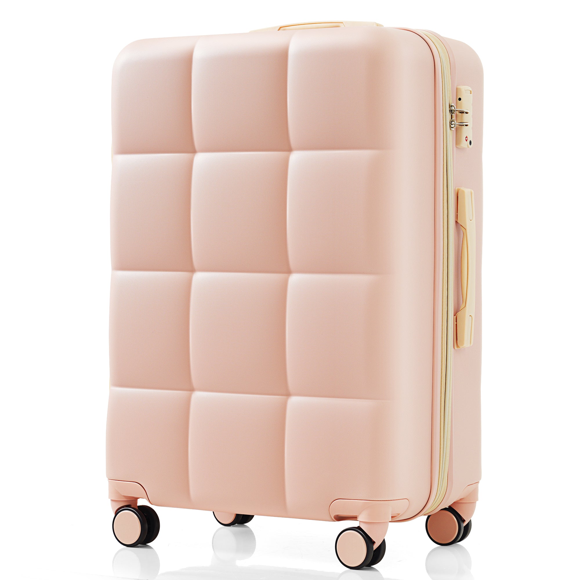 Ensemble de bagages 3 pièces, 20 pouces, valise rigide en ABS avec port USB et porte-gobelet, roue rotative, couleur rose