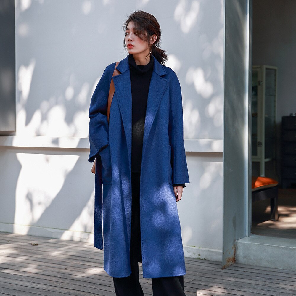 Manteau en laine et cachemire pour femme, nouveau style automne et hiver, fait à la main, tissu double face ondulé