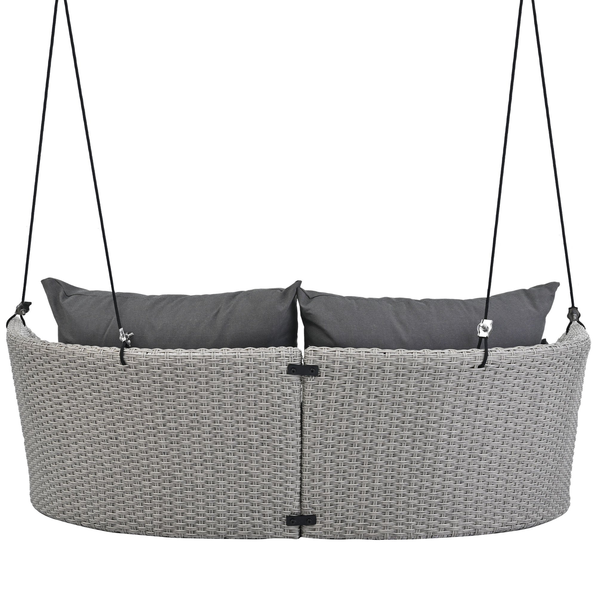Siège suspendu GO 51,9" pour 2 personnes, balancelle en rotin tressé, balançoire de porche avec cordes, osier gris et coussin