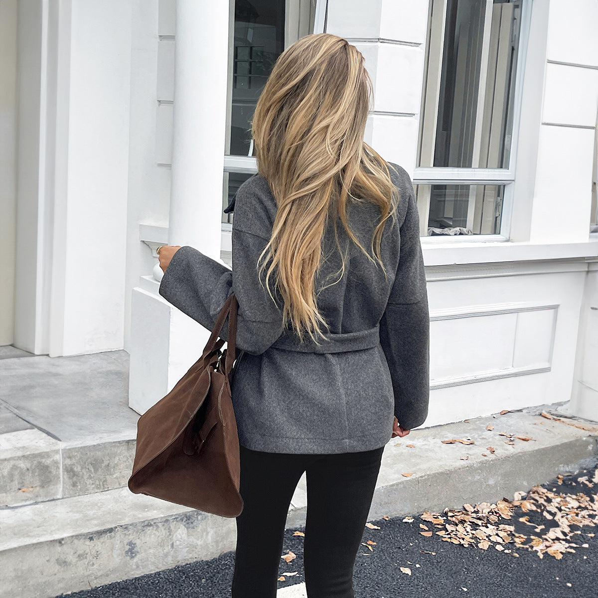 Elegant style lace up long sleeved suit jacket