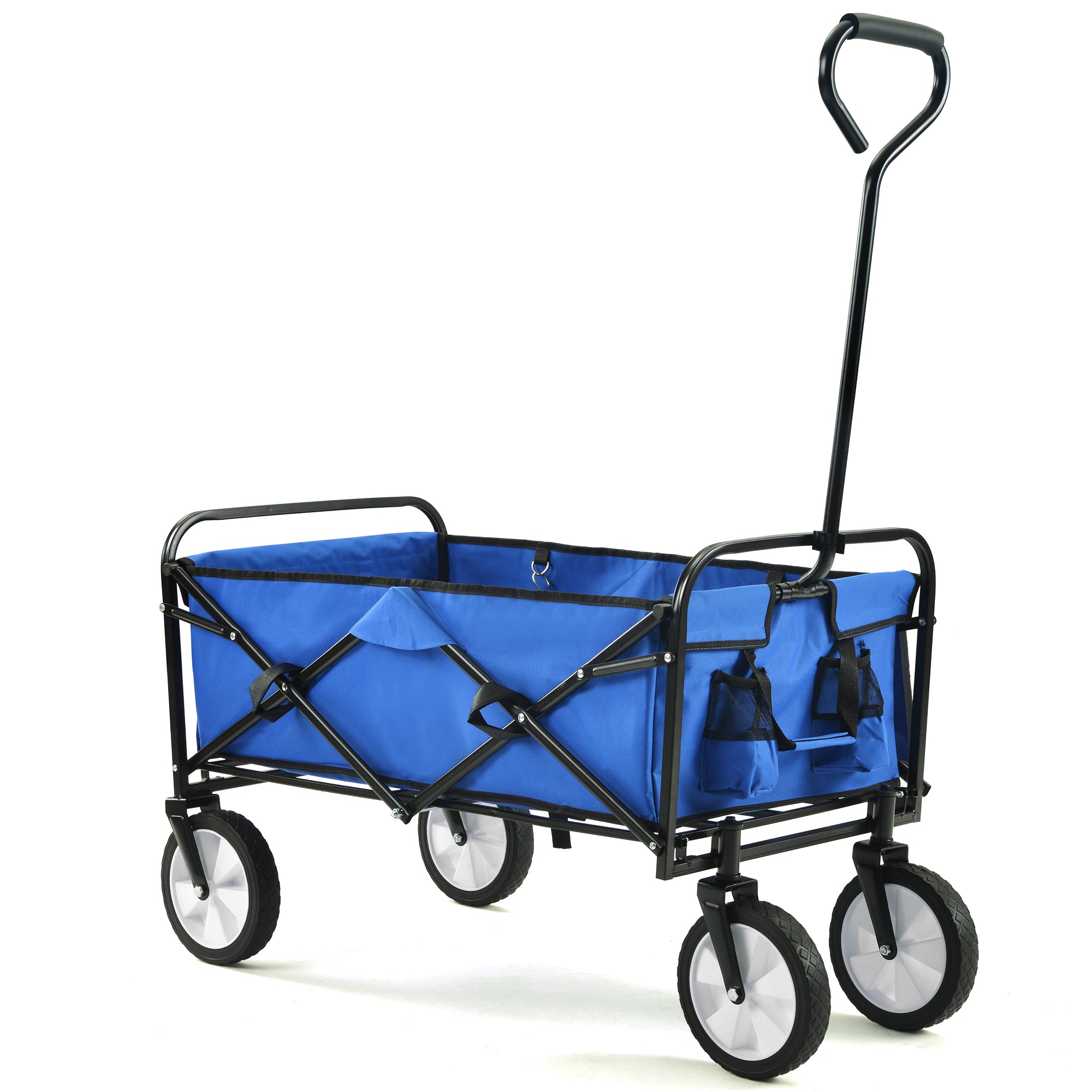 Folding Wagon Garden Shopping Beach Cart (Blue)