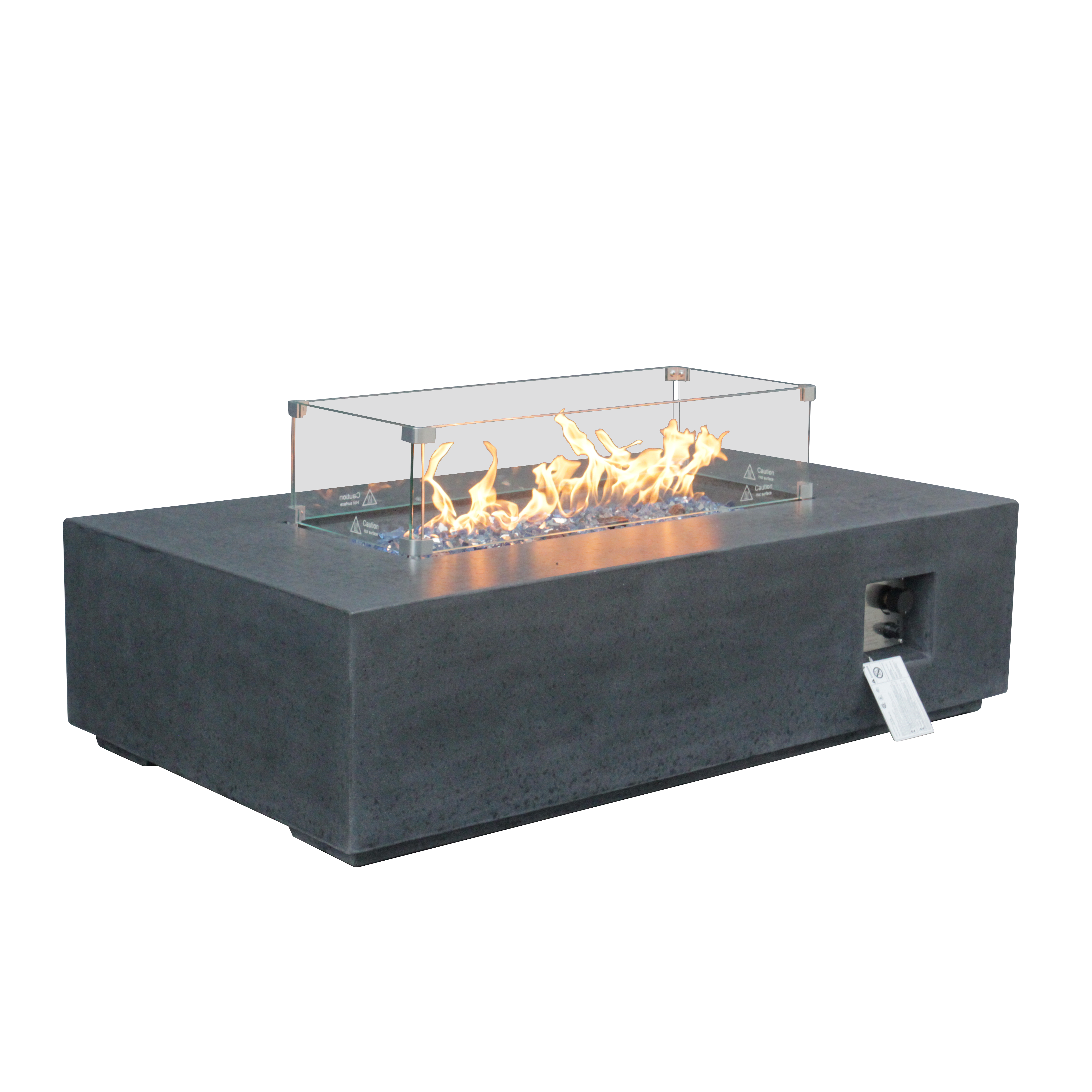 Table de foyer rectangulaire au gaz propane en béton pour l'extérieur de 52 pouces de couleur gris foncé