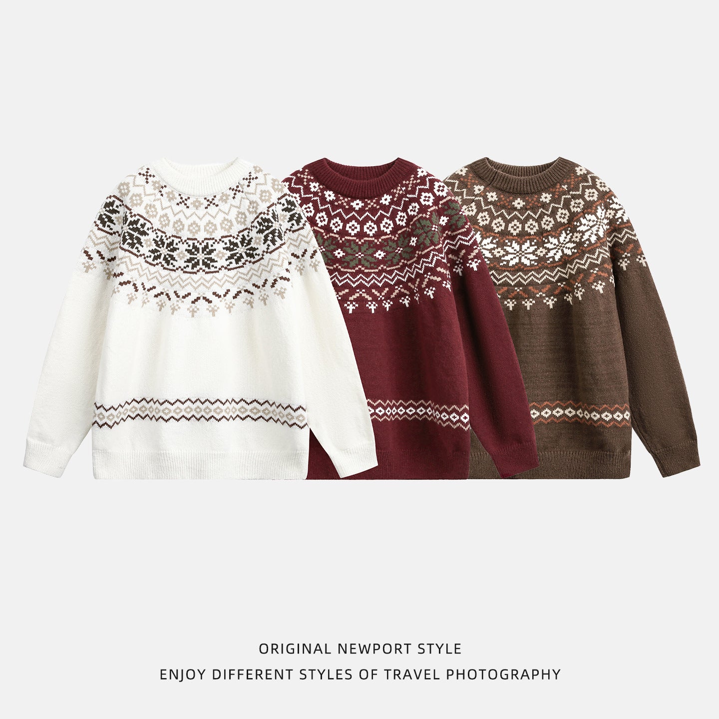 Ethnic style round neck sweater for men