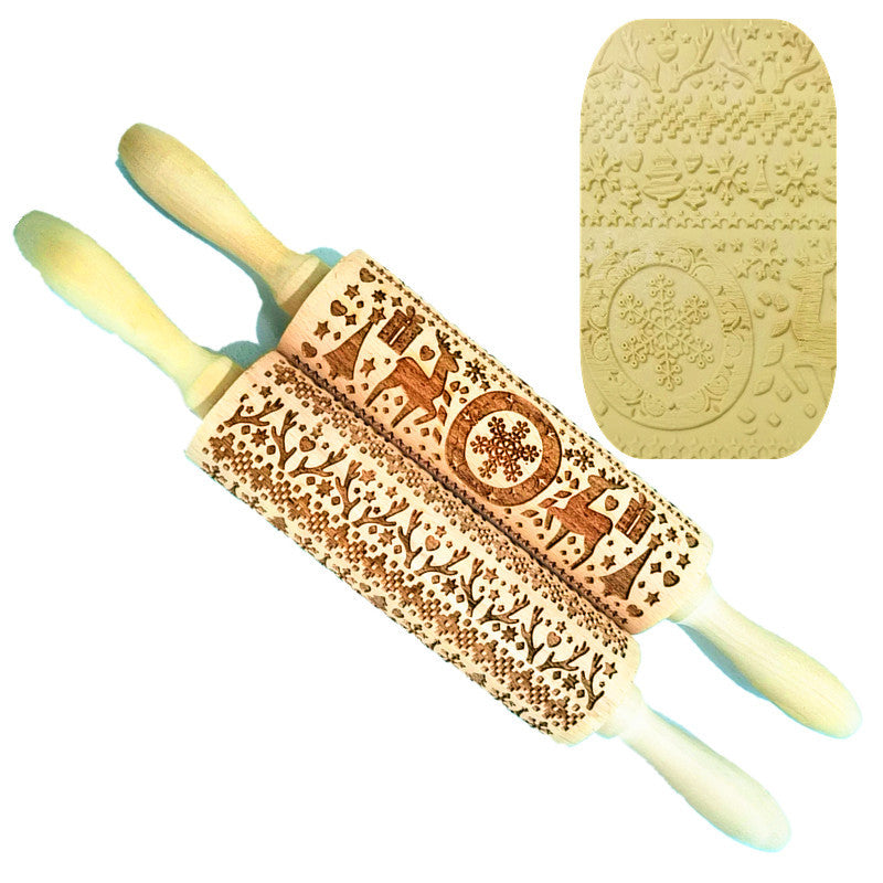 Rouleau à pâtisserie en bois de hêtre gravé au laser, rouleau à pâtisserie imprimé, rouleau à pâtisserie en relief, rouleau à pâtisserie de Noël, rouleau à pâtisserie pour biscuits au sucre