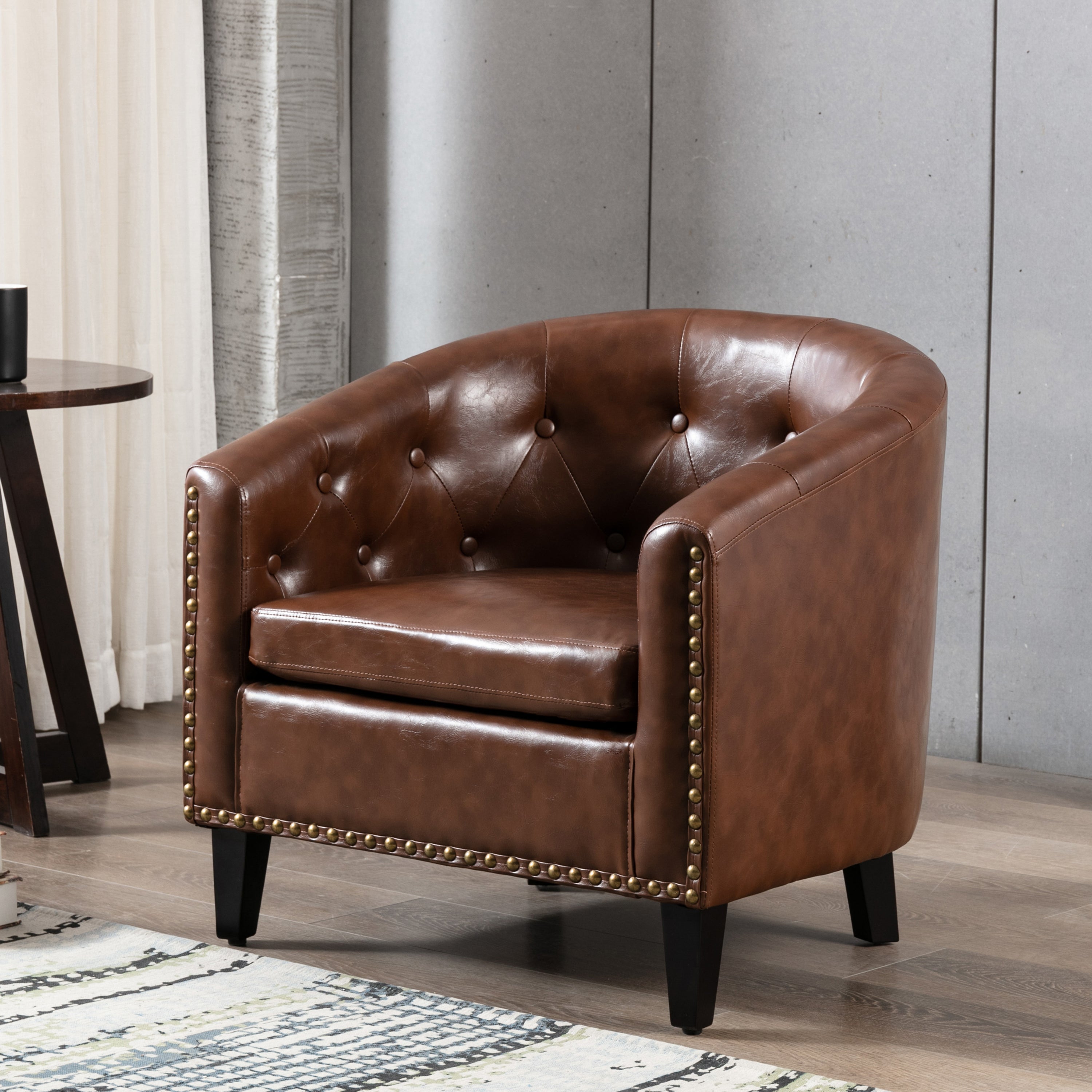 Fauteuil tonneau capitonné en cuir synthétique pour salon, chambre à coucher, club
