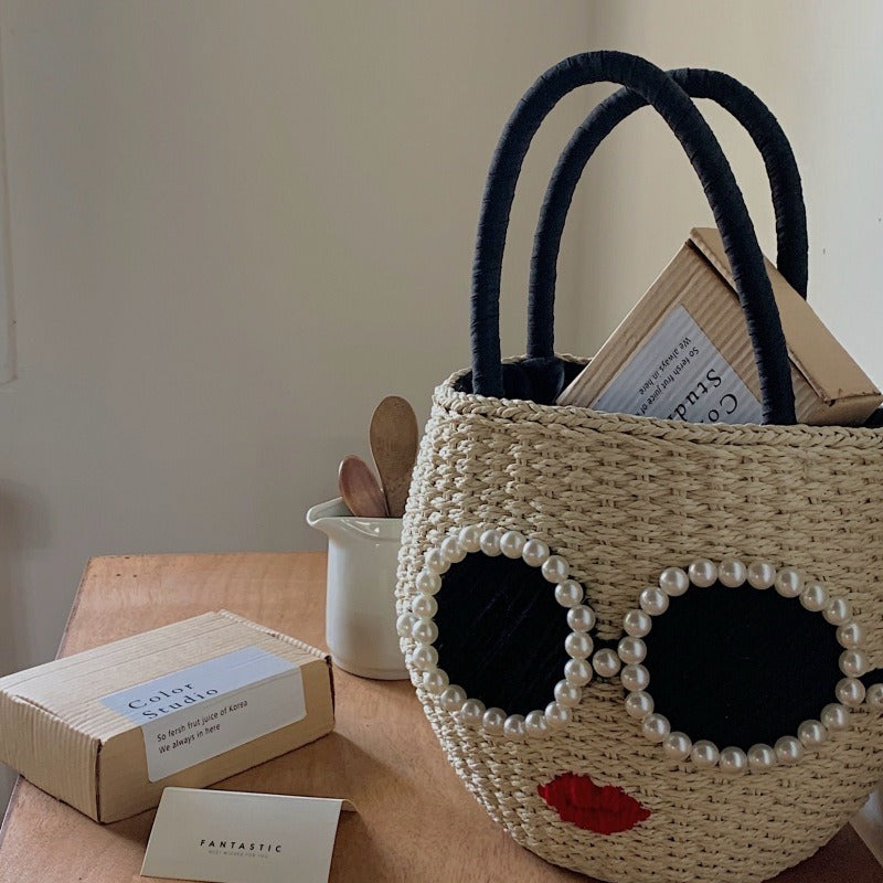Sac à main en rotin tissé de mode japonaise, sac tissé en forme de seau d'eau de style japonais de dessin animé mignon