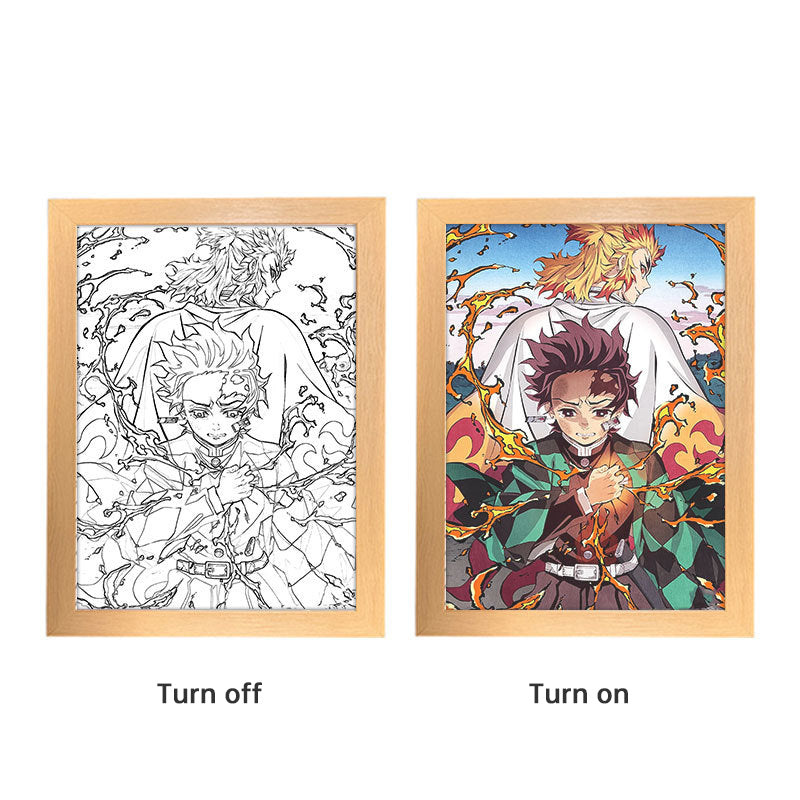 Lampe de lune à LED avec peinture lumineuse animée Kyojuro Rengoku Kimetsu Demon Slayer, cadre photo pour décoration murale de chambre, cadeaux Hoom Deco No Yaiba