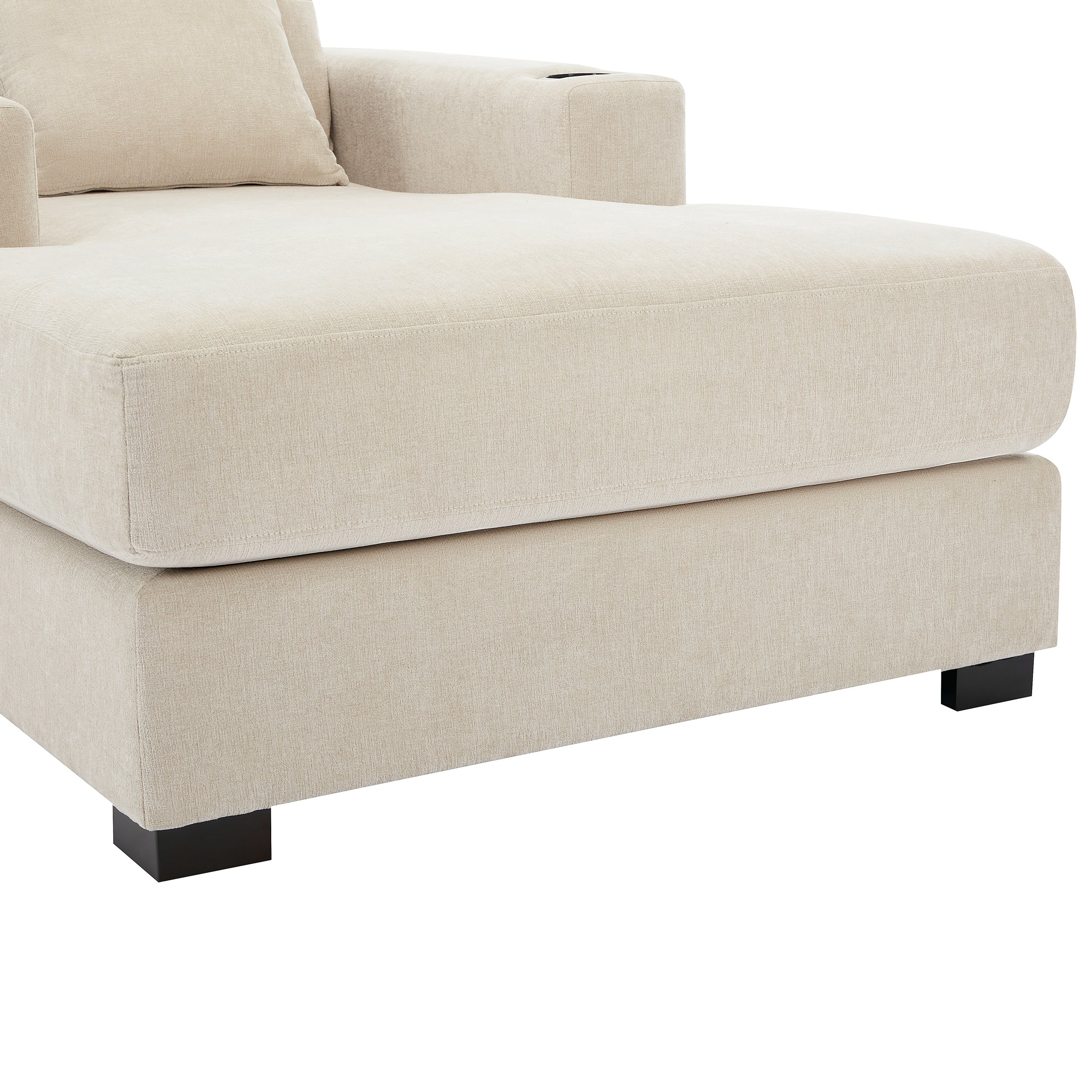 Canapé-lit surdimensionné de 100 cm, style moderne, avec coussins, station de charge et porte-gobelets, tissu chenille, couleur crème
