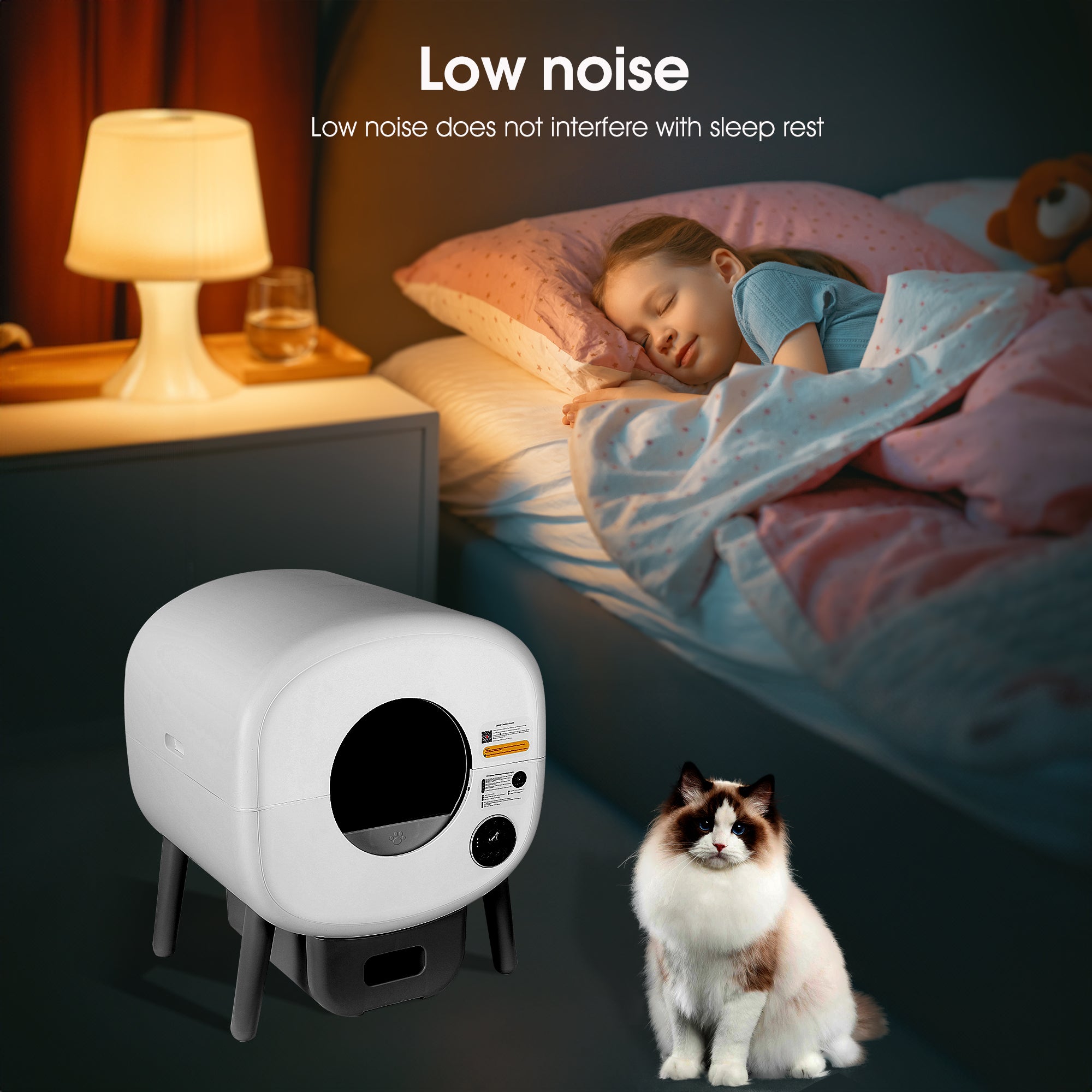 Bac à litière automatique intelligent pour chat, grande capacité, autonettoyant, avec fonction infrarouge/gravité/lumière ambiante (modèle B)