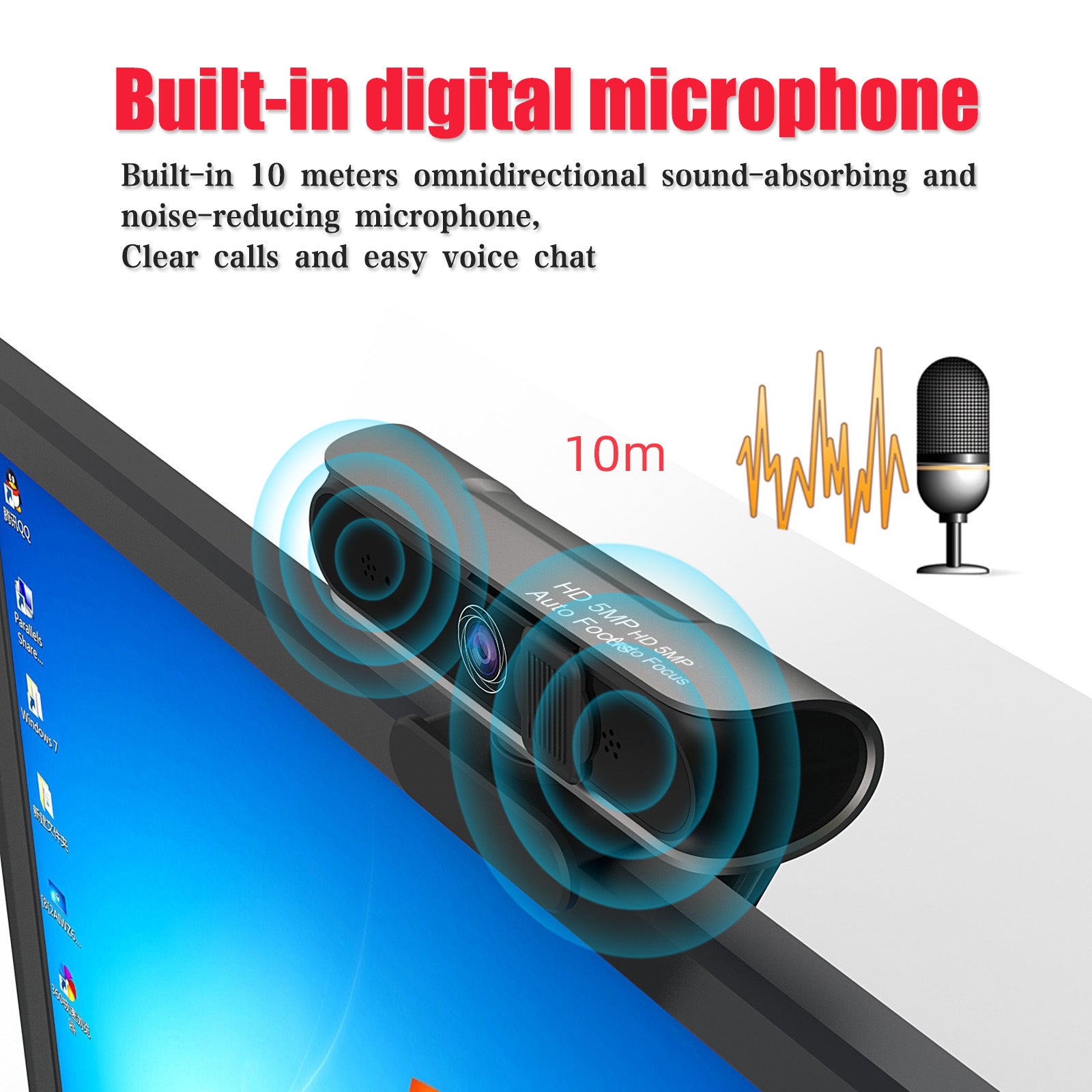 Caméra d'ordinateur avec autofocus 5 millions AF et prise en charge de la vidéoconférence 1080P et des cours en ligne