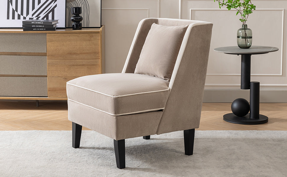 Fauteuil d'appoint rembourré en velours avec passepoil crème, beige et crème